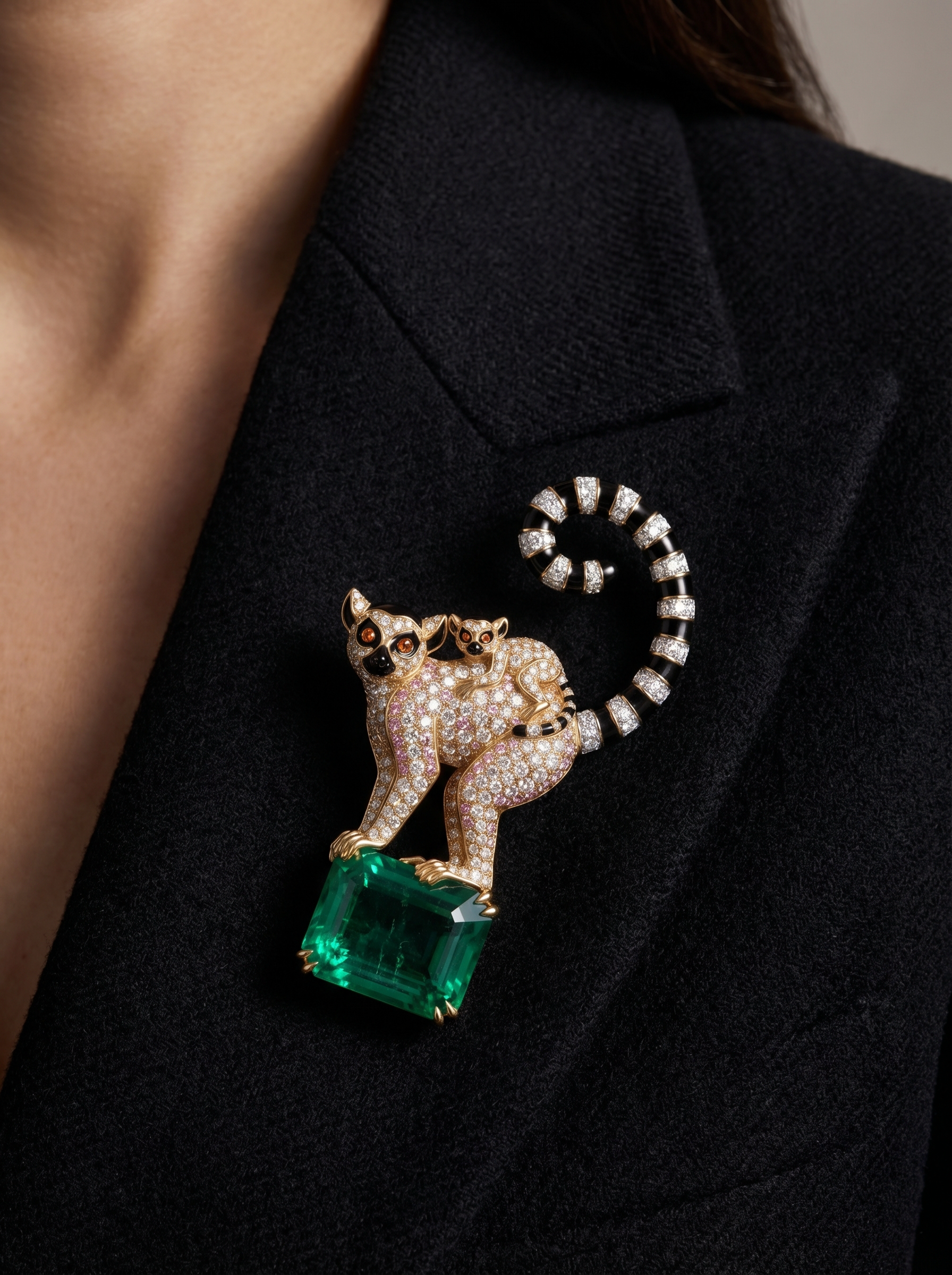 Emerald Lemur Lab Diamond Brooch