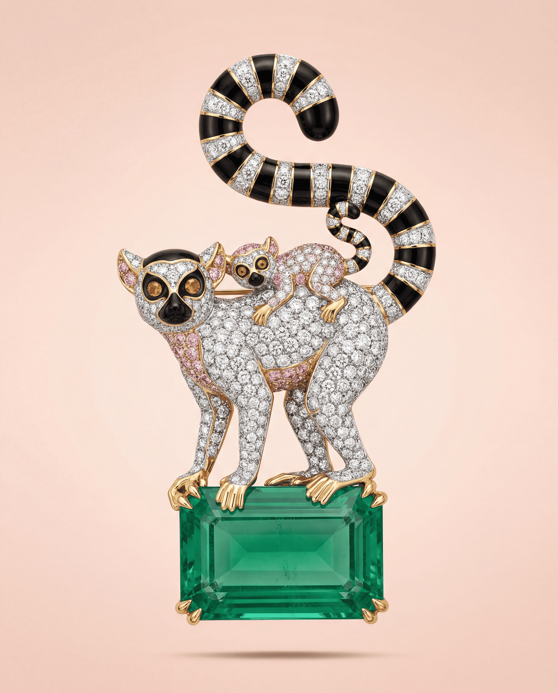 Emerald Lemur Lab Diamond Brooch
