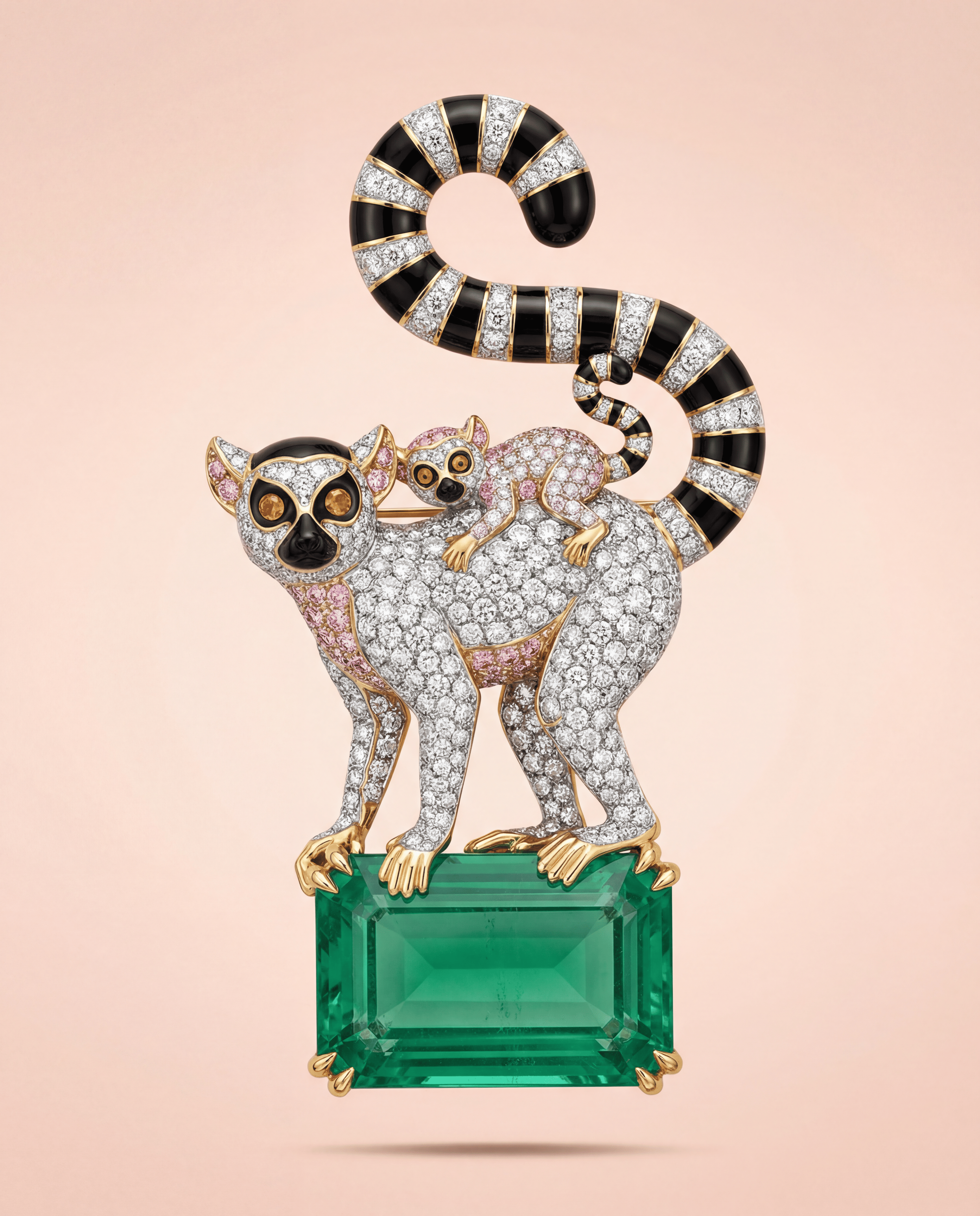 Emerald Lemur Lab Diamond Brooch