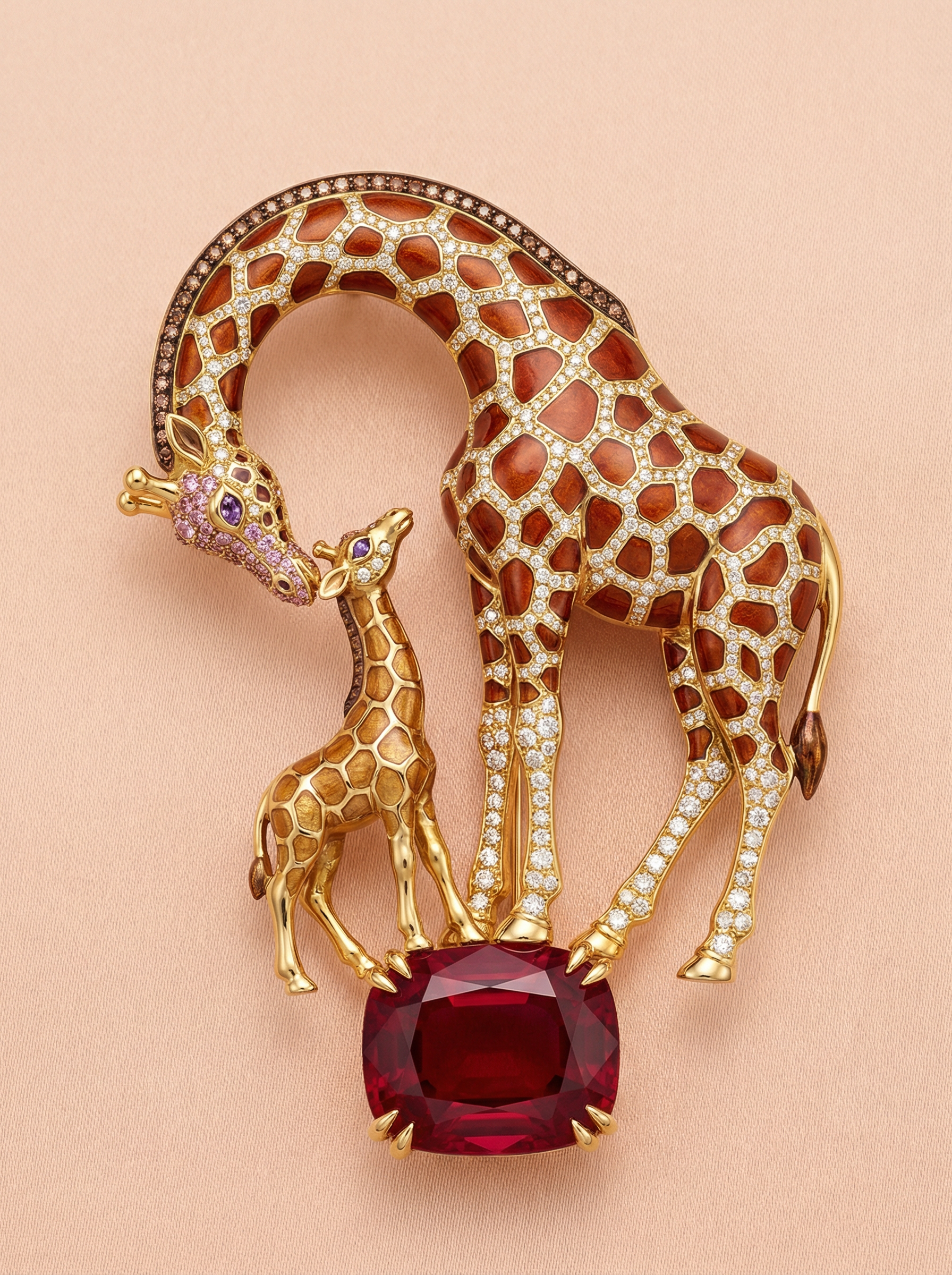 Ruby Giraffe Lab Diamond Brooch