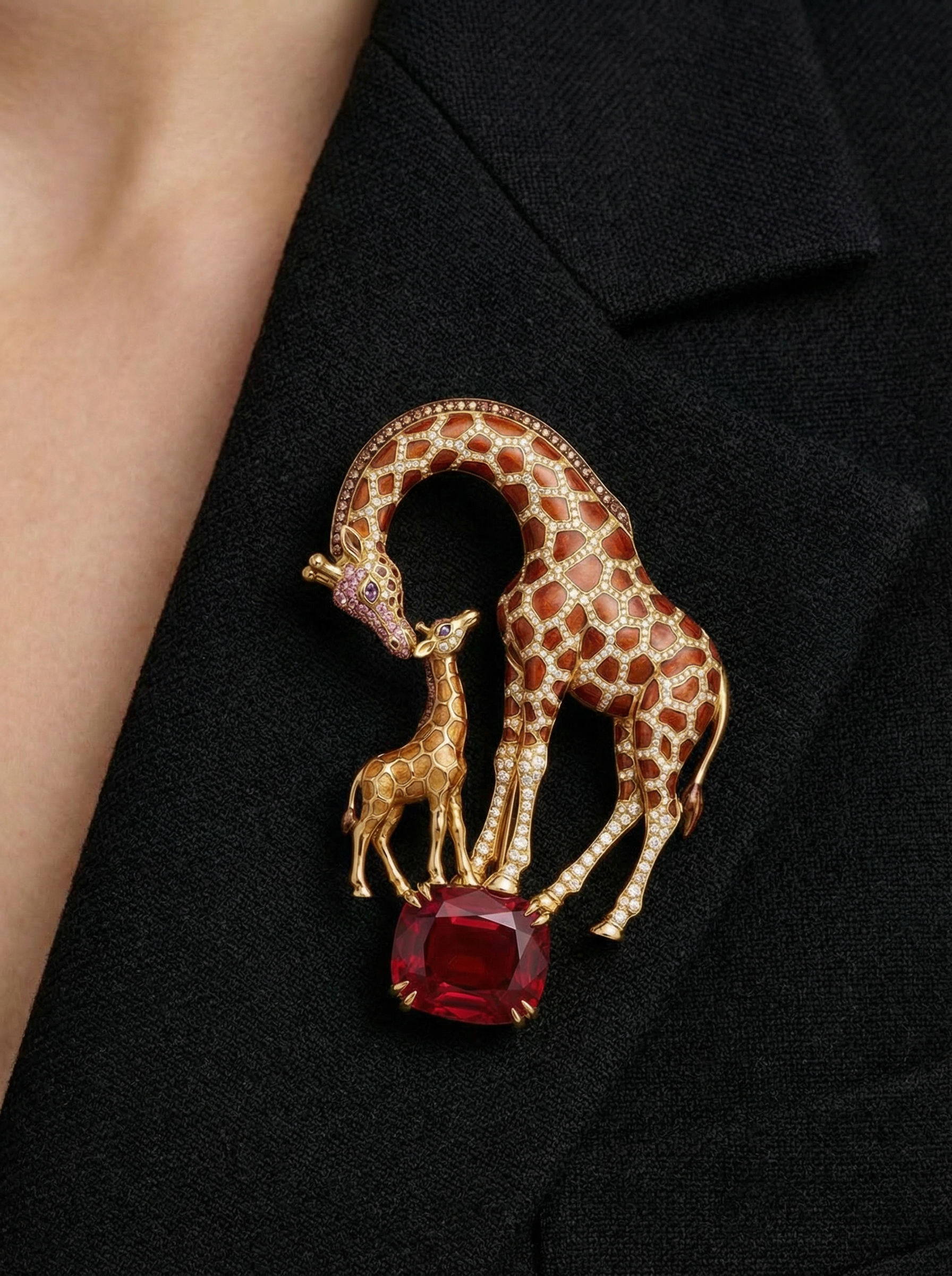 Ruby Giraffe Lab Diamond Brooch