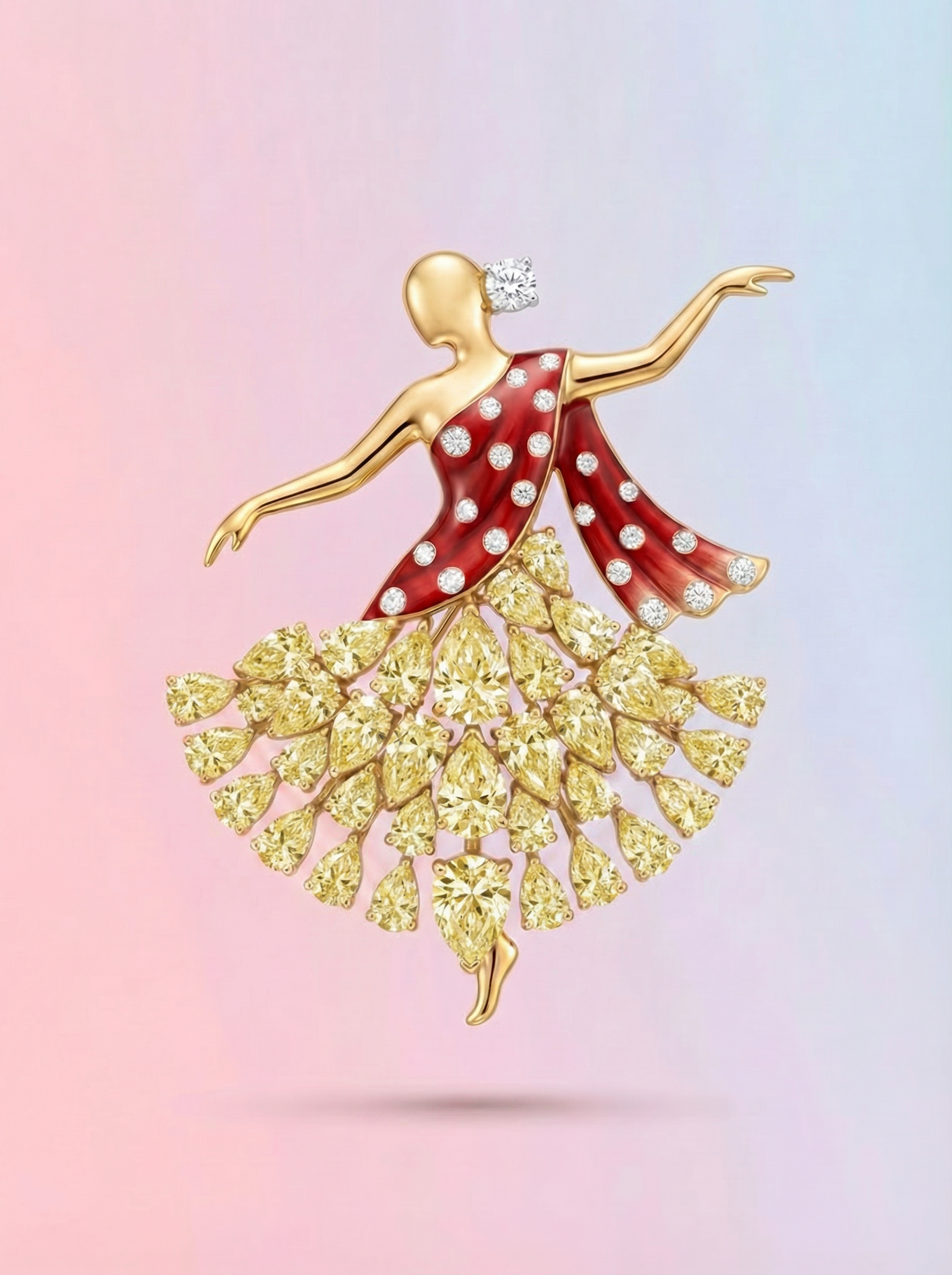 Scarlet Dancer Lab Diamond Brooch
