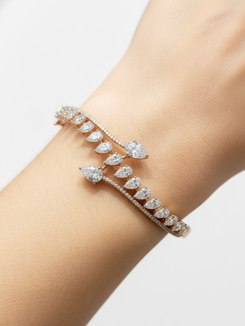 Close-up of Luna Veil Lab Diamond bracelet in 14K Yellow Gold  Fiona Diamonds