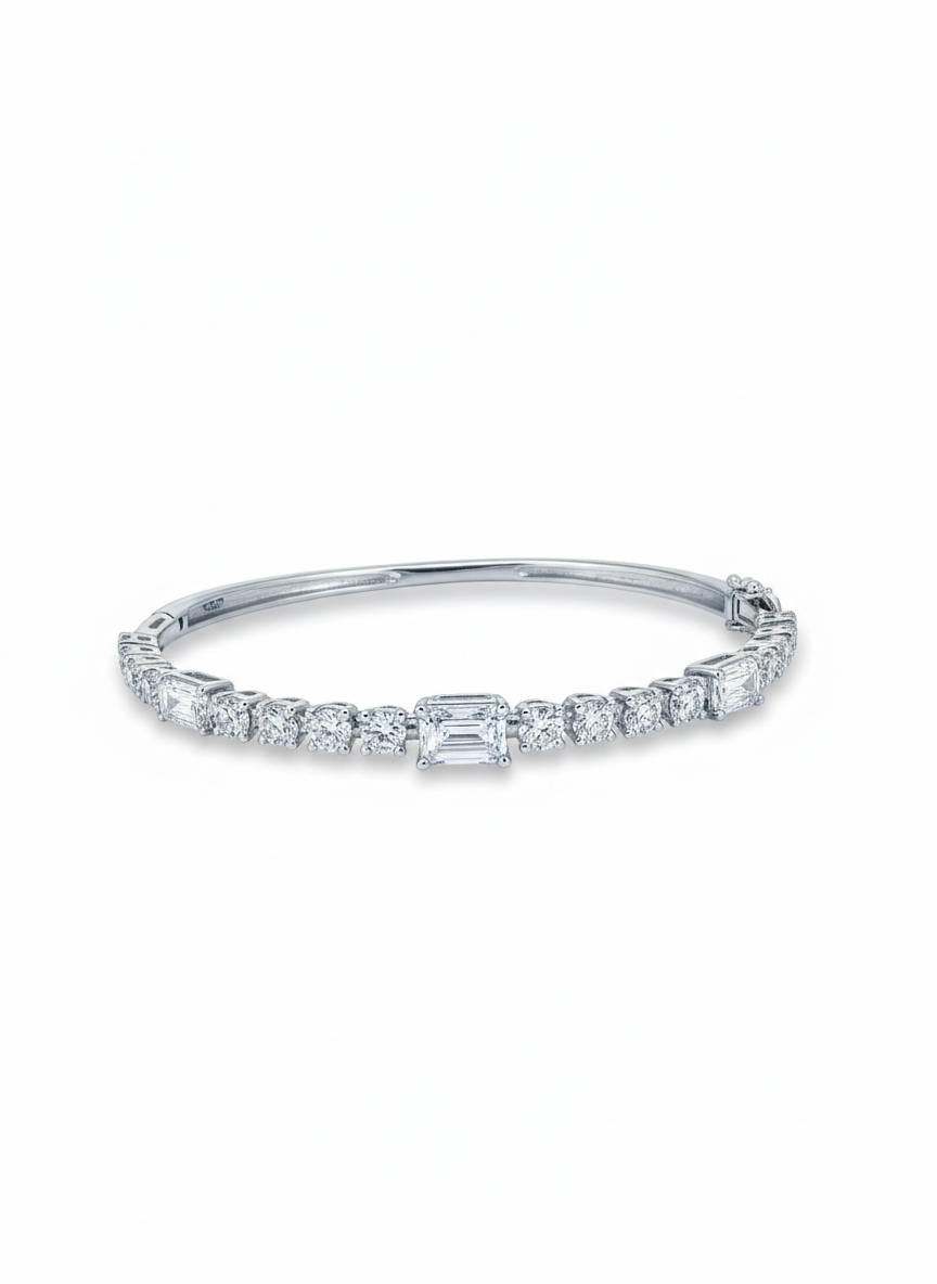 Kryphine Strand Emerald Lab Diamond Tennis Bracelet in 18K White Gold by Fiona Diamonds