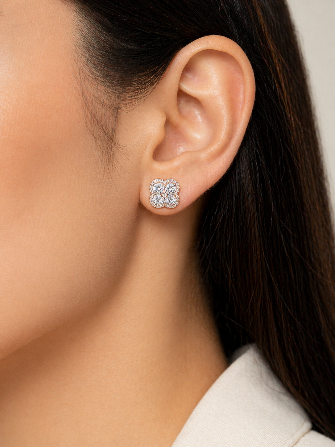 Round Lab Diamond stud earrings in 14K rose gold  Fiona Diamonds Revyn Lace