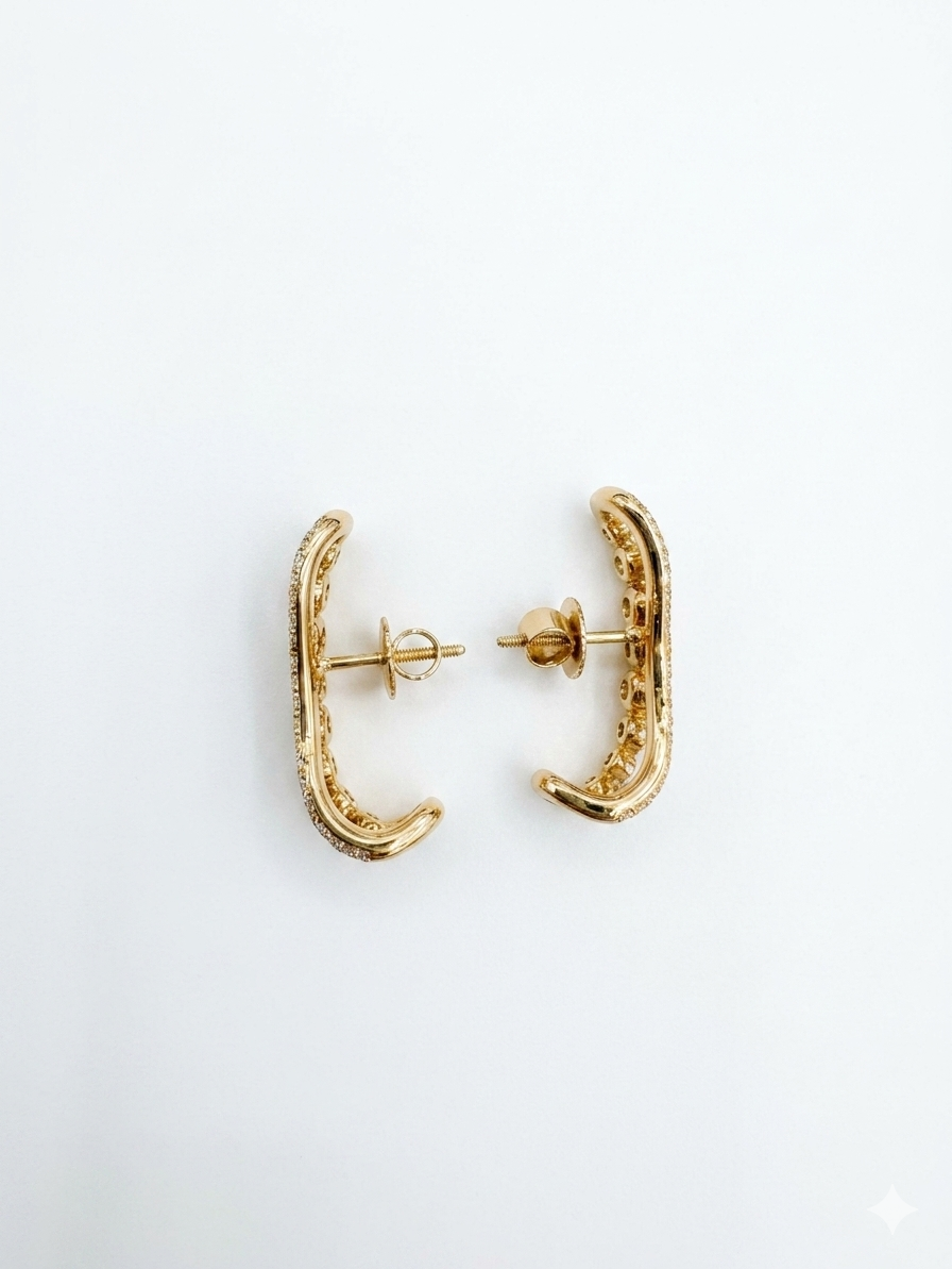 Close-up of Lyra Mist Round Lab Diamond Designer Earrings in 18K Rose Gold by Fiona Diamonds
