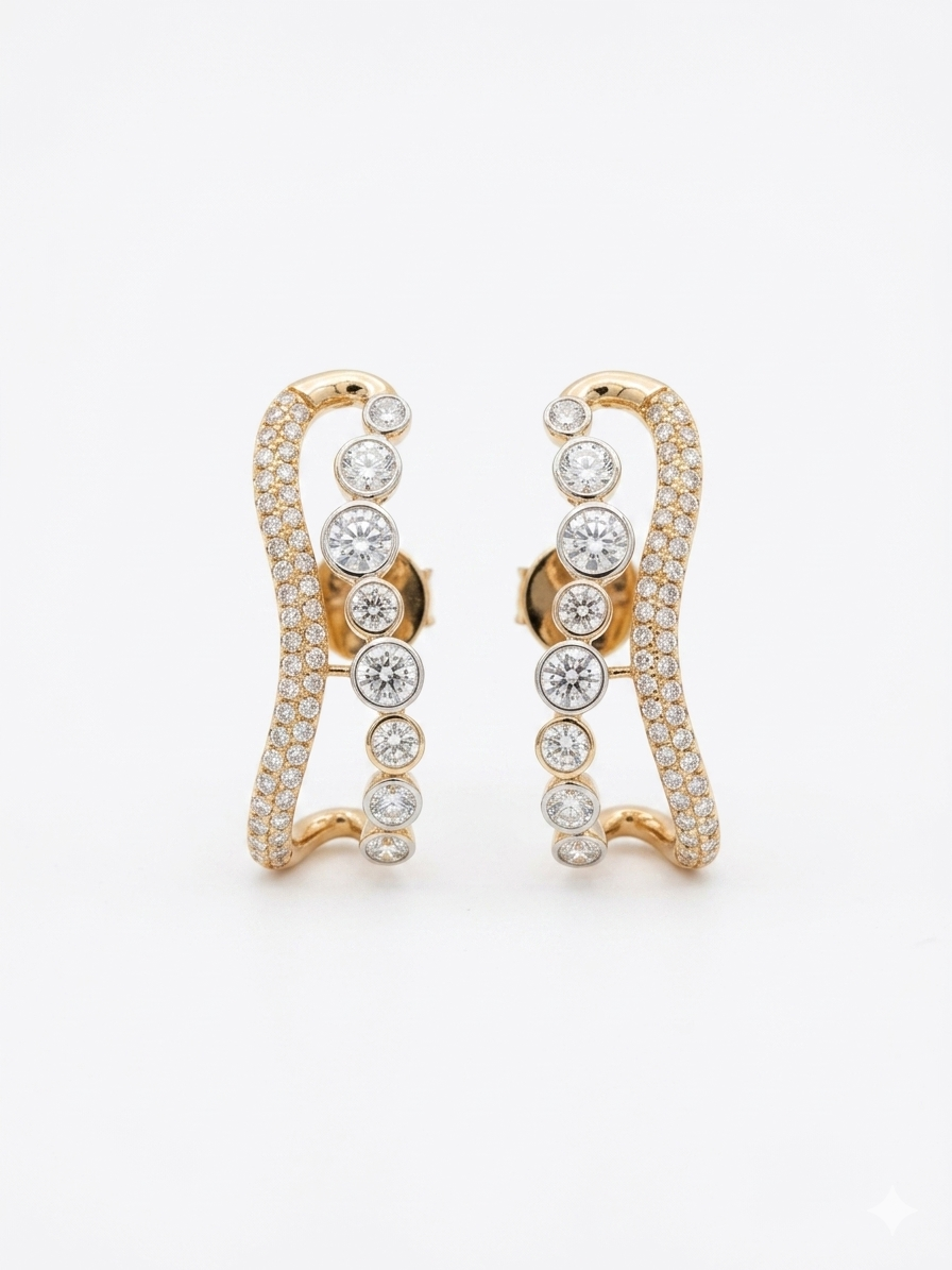 Lyra Mist Round Lab Diamond Designer Earrings in 18K Rose Gold by Fiona Diamonds