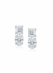 Prism Hook Emerald Lab Diamond Earrings in 14K White Gold by Fiona Diamonds