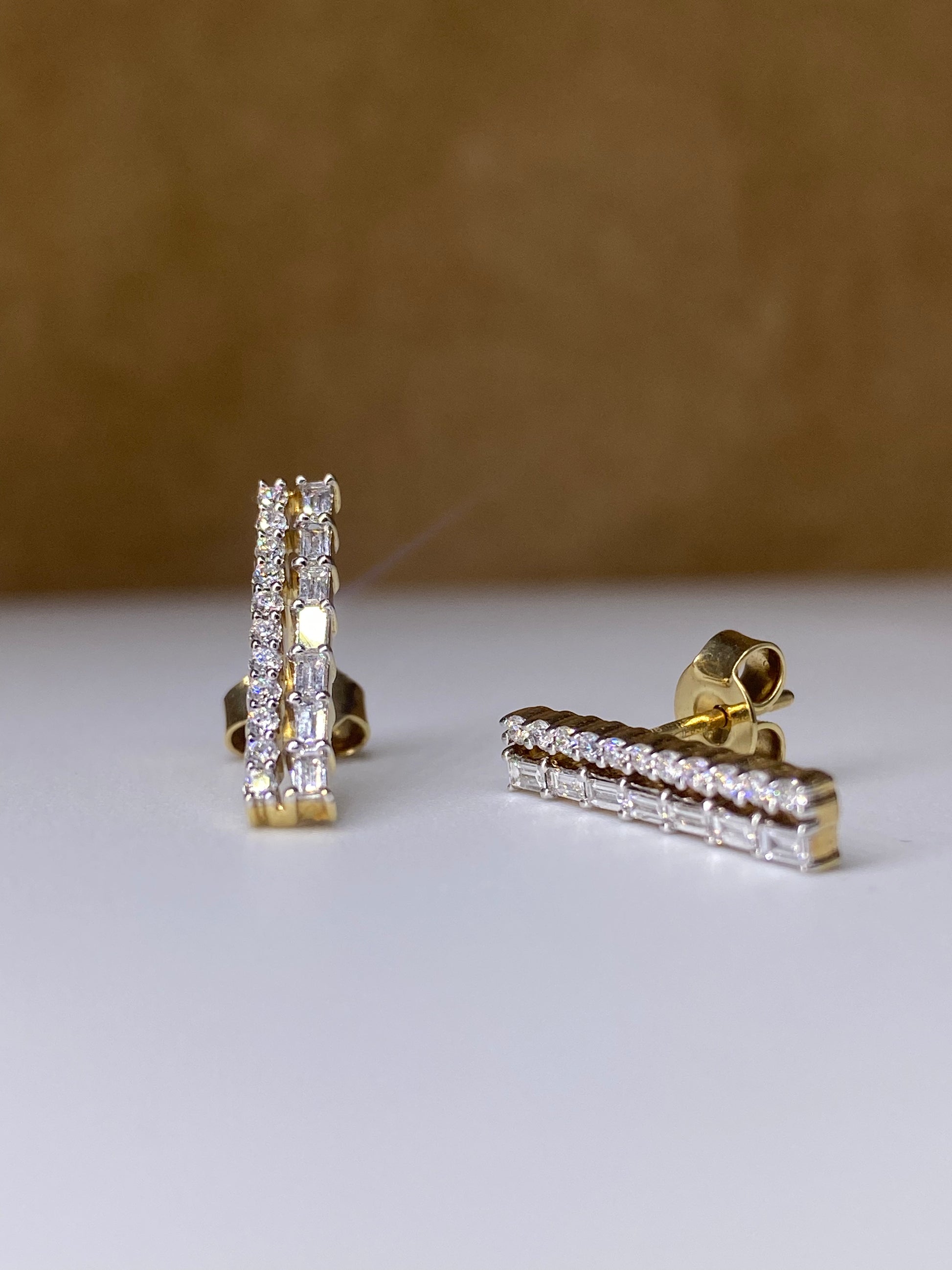 Baguette Lab Diamond Earring - Chic Aurora in 14K Yellow Gold by Fiona Diamonds