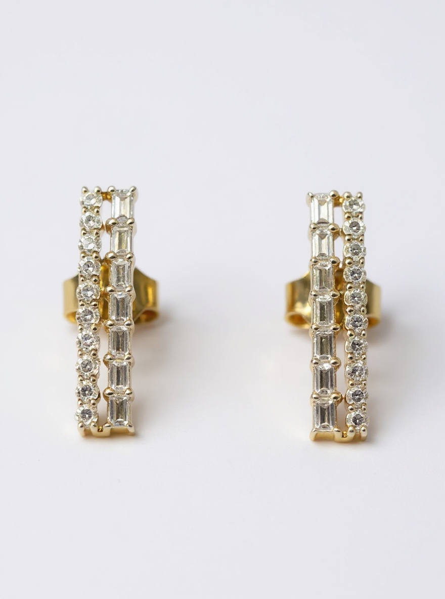 Chic Aurora Baguette Lab Diamond Earrings in 14K Yellow Gold by Fiona Diamonds