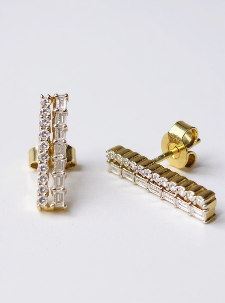 Fiona Diamonds Chic Aurora Baguette Lab Diamond Earrings in 14K Yellow Gold - elegant look