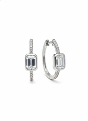 Apex Cluster Emerald Lab Diamond Hoop Earrings in 14K White Gold by Fiona Diamonds