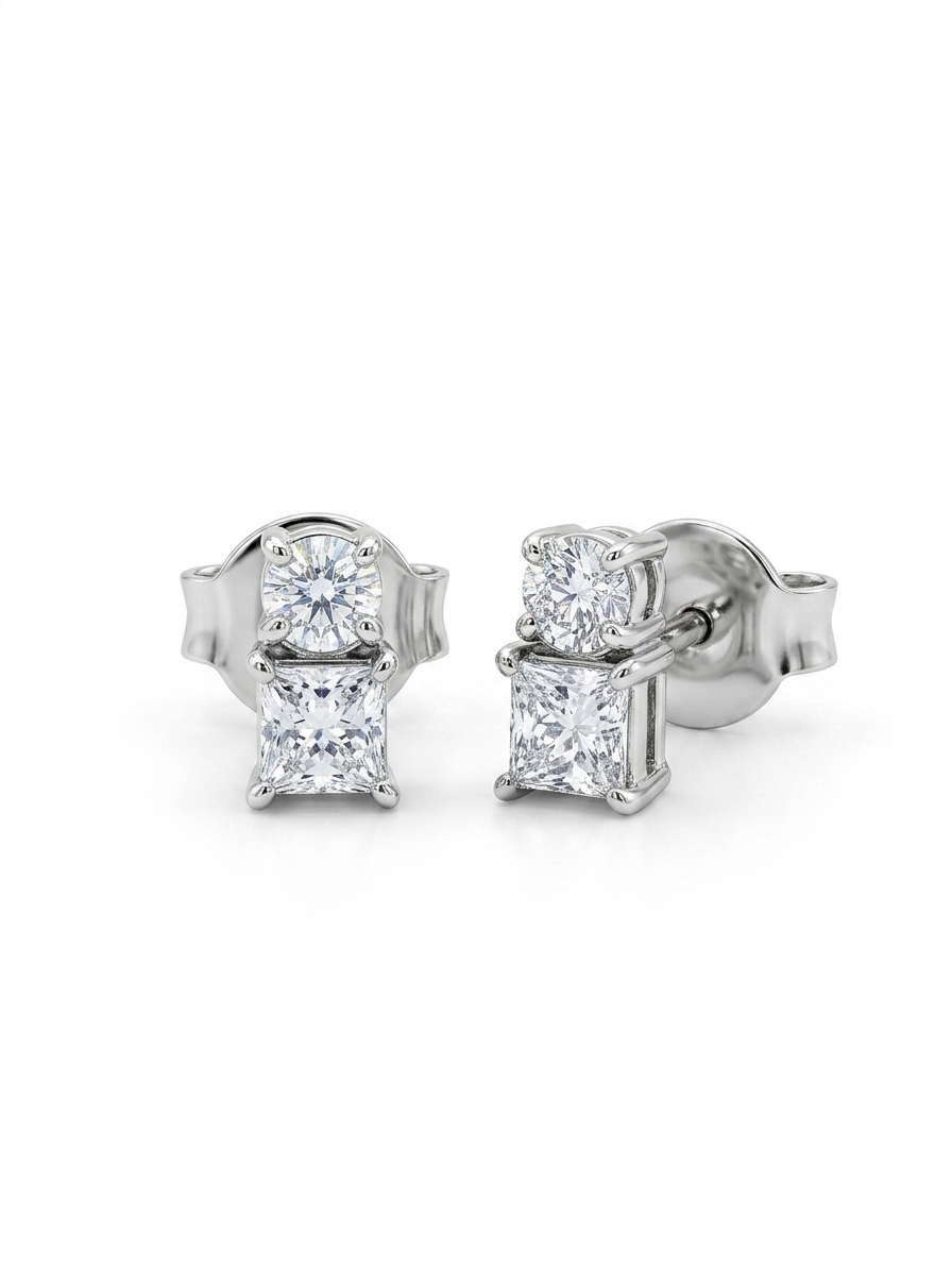 Raya Link Princess Lab Diamond Earrings in 14K White Gold by Fiona Diamonds