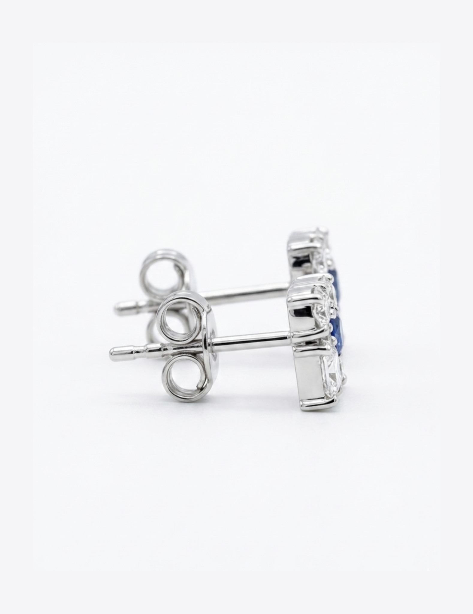 Close-up of Raya Link Princess Lab Diamond Earrings in 14K White Gold by Fiona Diamonds
