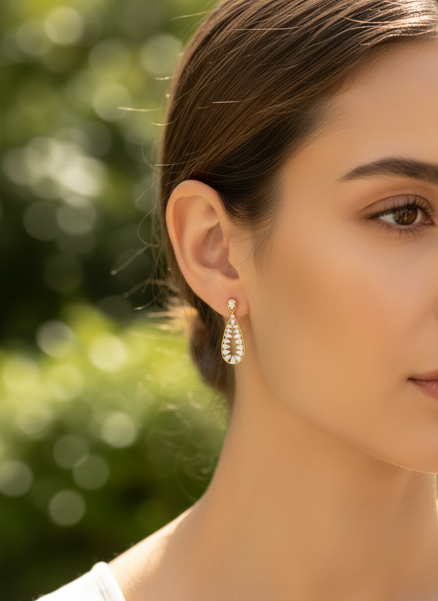 Side view of Xirelle Shine Round Lab Diamond Dangler Earrings in 18K Rose Gold - Fiona Diamonds