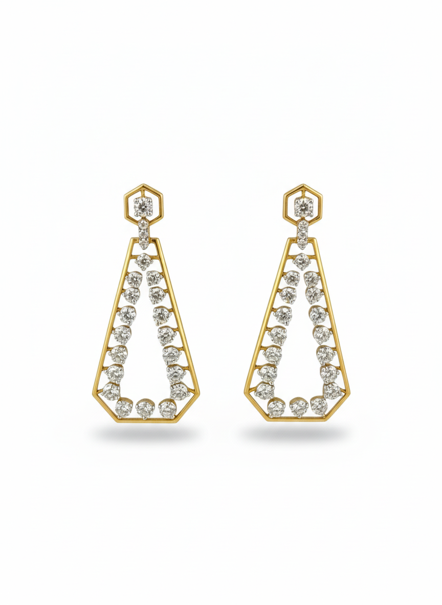 Lyxora Spark Round Lab Diamond Dangler Earrings in 18K Yellow Gold by Fiona Diamonds