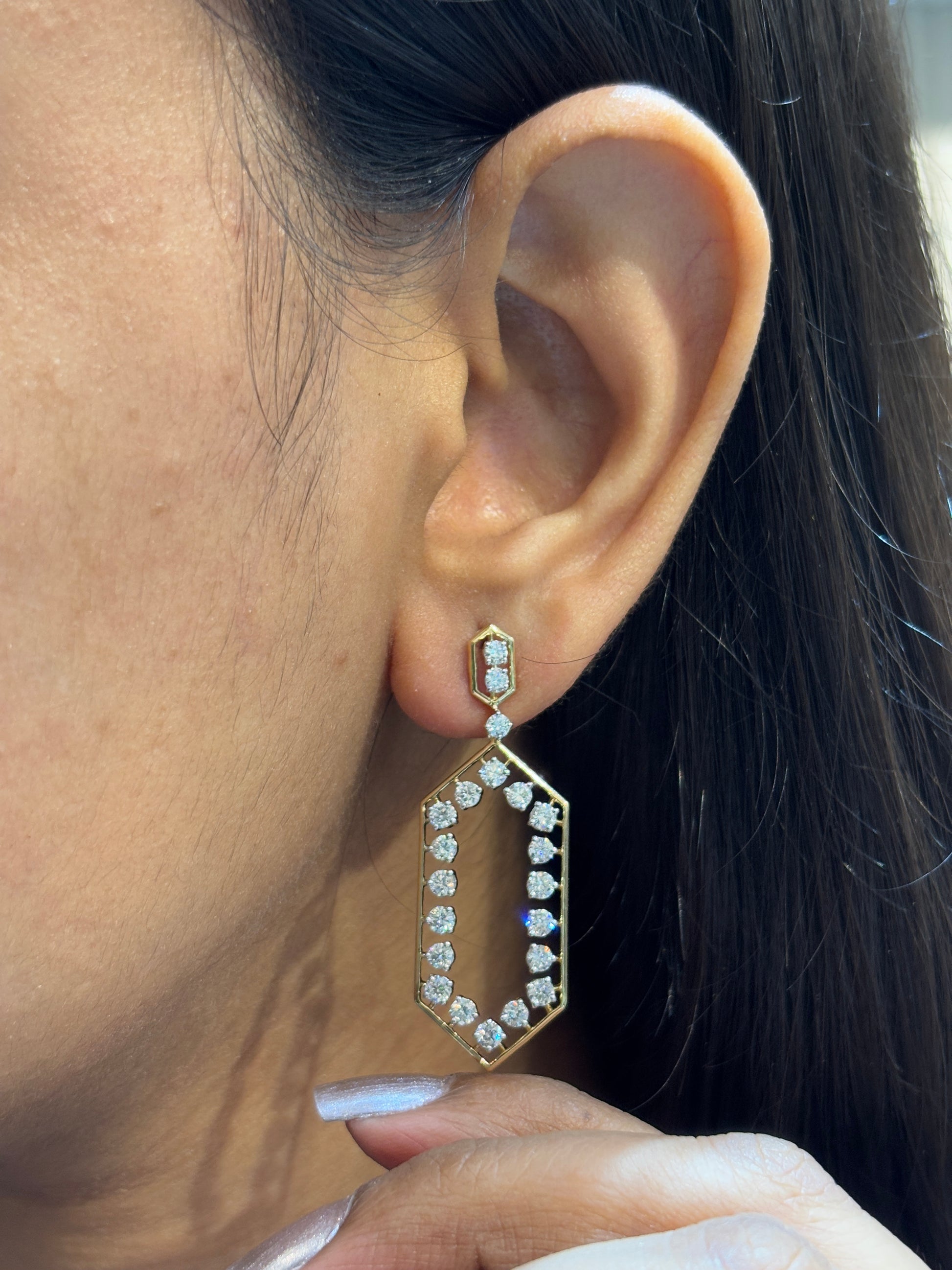 Round Lab Diamond Dangler Earring - Oressa Field in 18K Yellow Gold by Fiona Diamonds