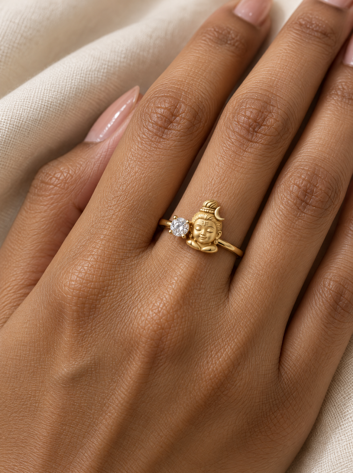 Maheshvar Bal Shiva Lab Diamond Silver Ring | Fiona Diamonds