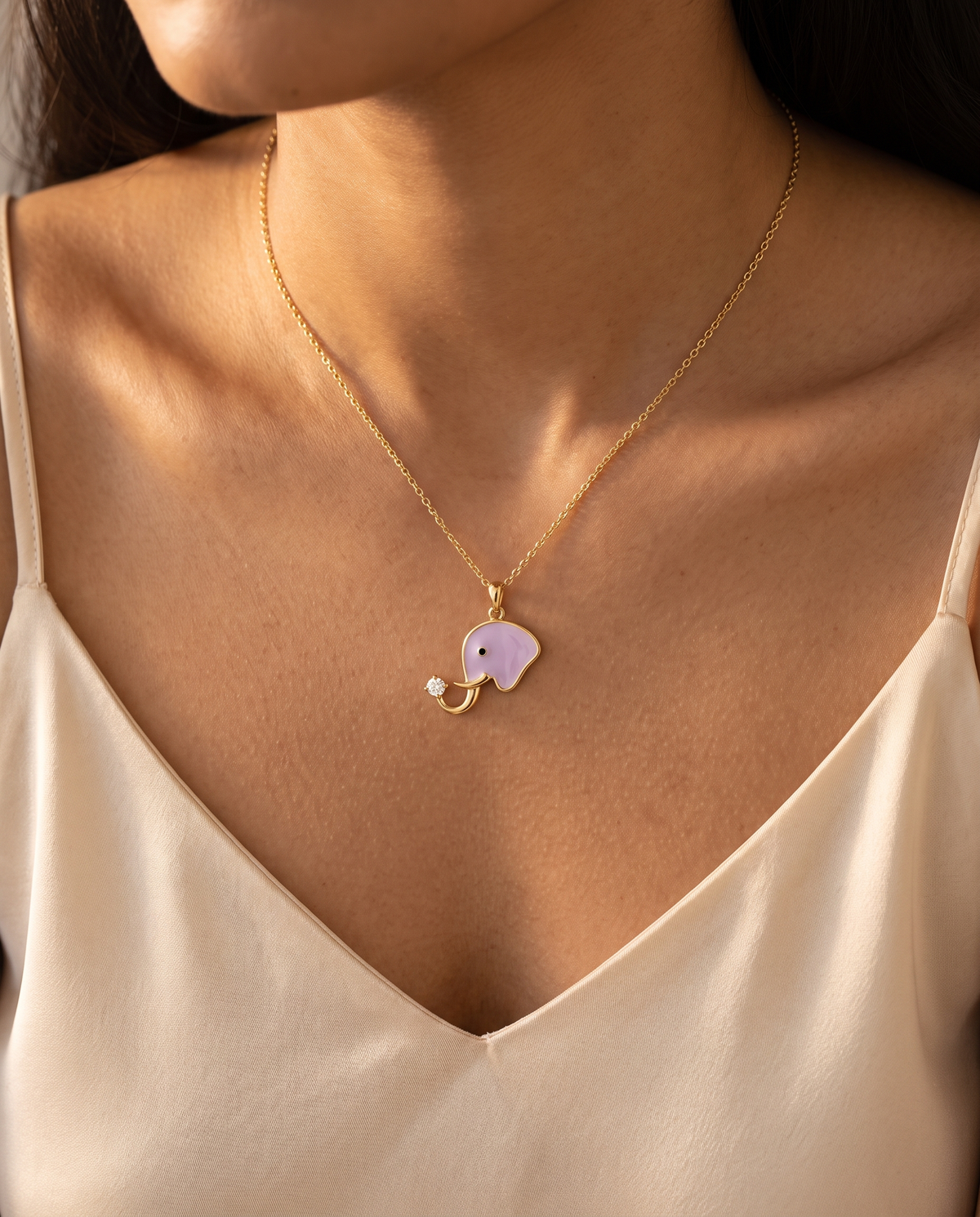 Liloura Elephant Lab Diamond Silver Pendant | Fiona Diamonds