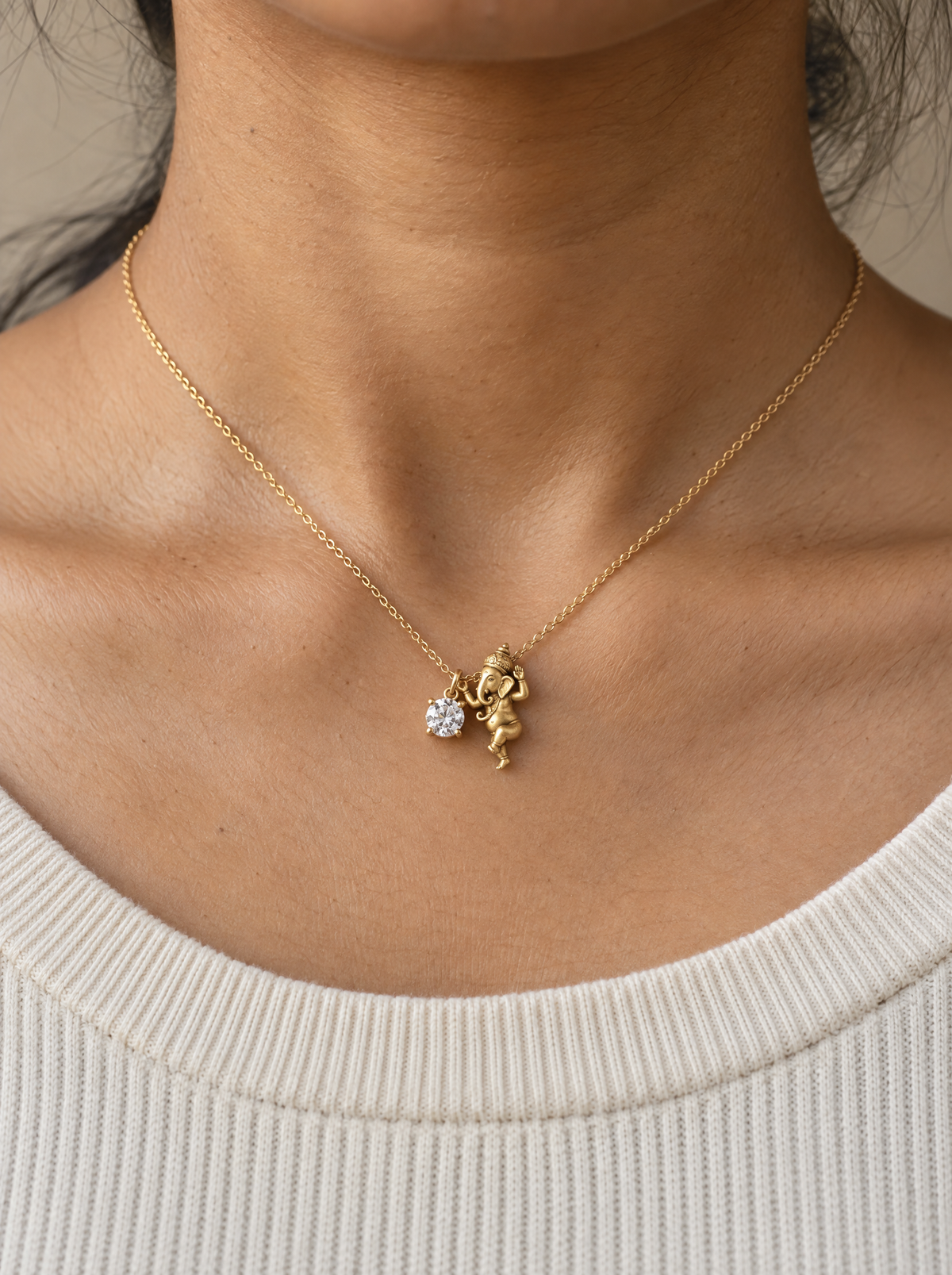 Mangalvinayak Lab Diamond Silver Pendant | Fiona Diamonds