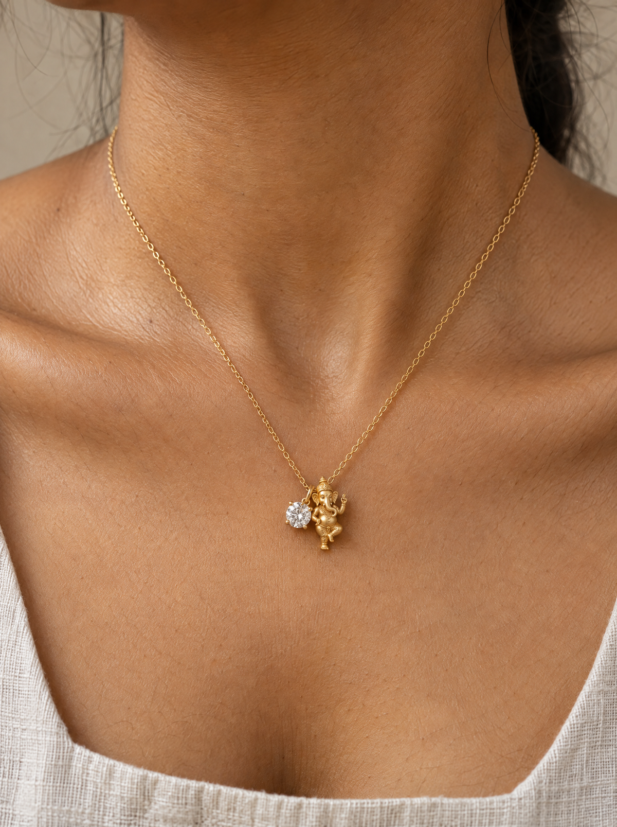 Varadvinayak Lab Diamond Silver Pendant | Fiona Diamonds