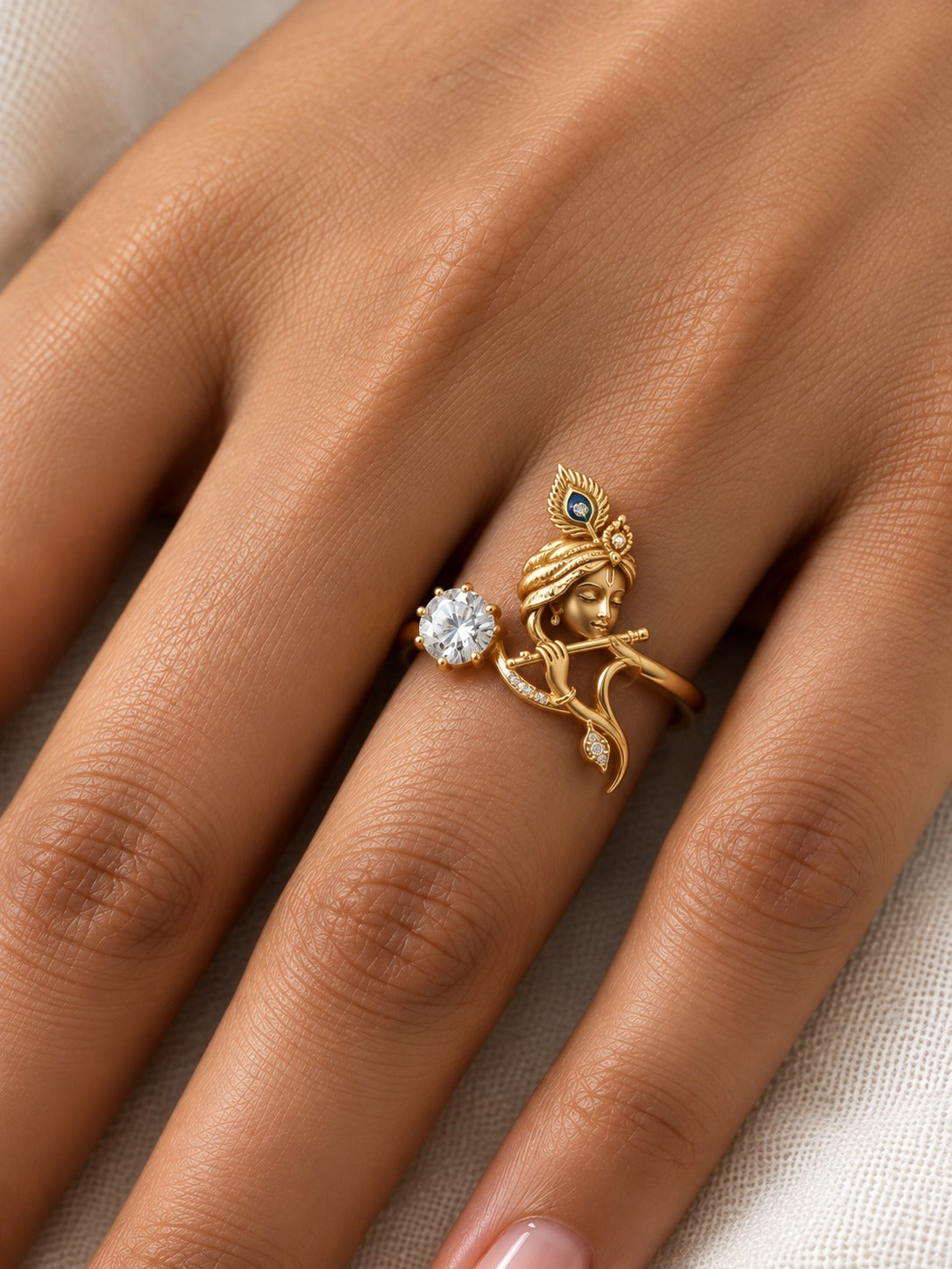 Vrindavan Krishna Lab Diamond Silver Ring | Fiona Diamonds