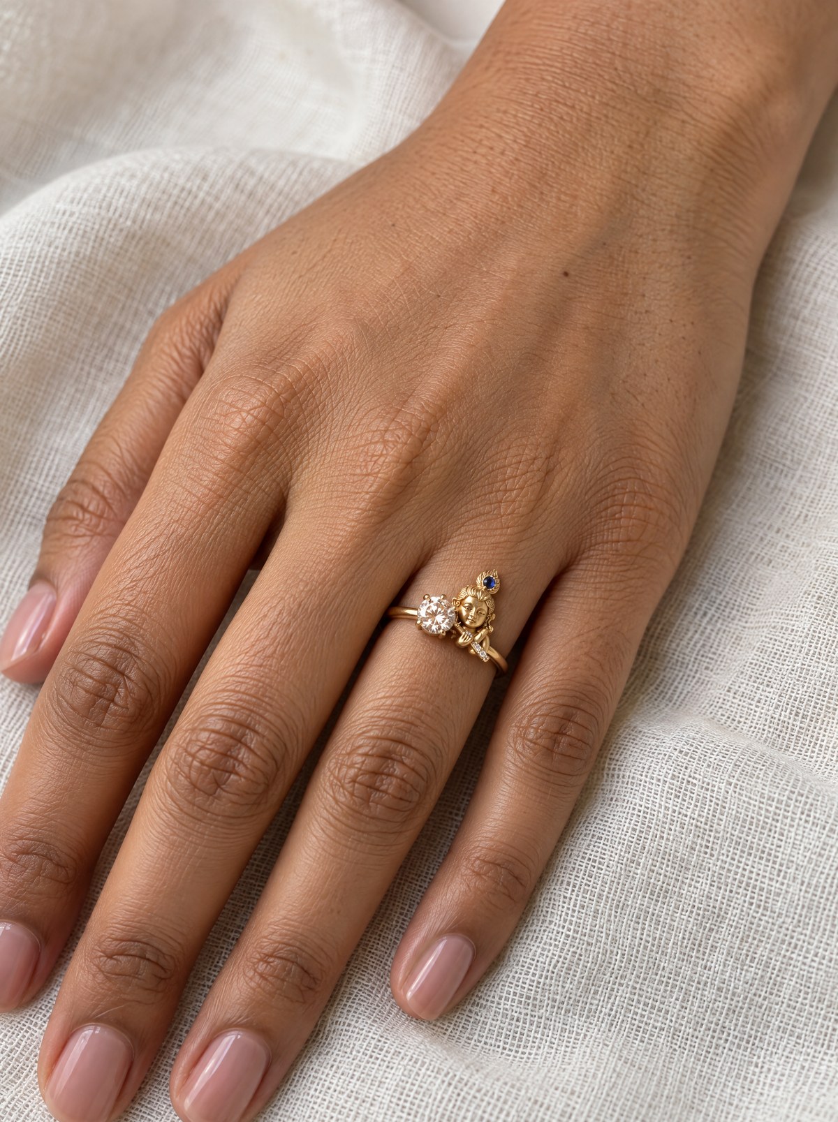 Nandkishore Lab Diamond Silver Ring | Fiona Diamonds