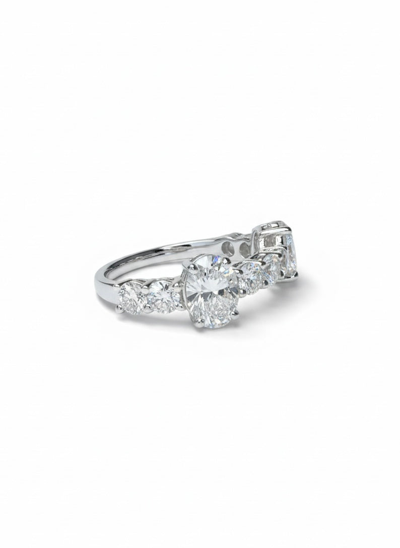 Side view of Qoryx Core Oval Lab Diamond Designer Ring in 18K White Gold - Fiona Diamonds