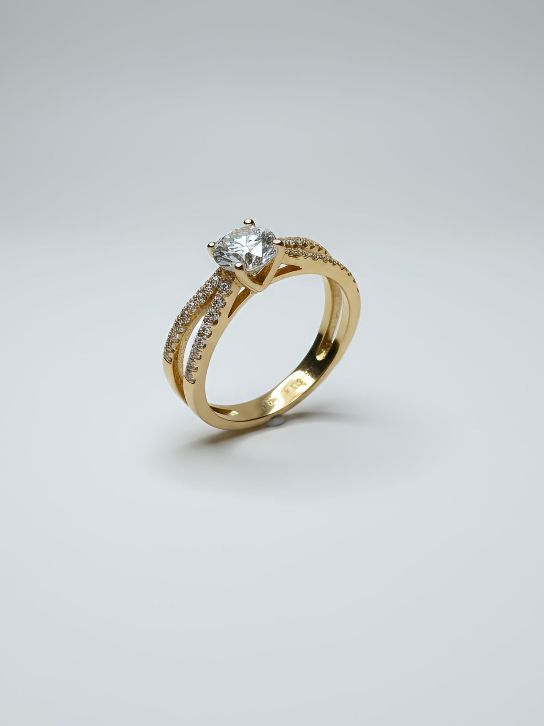 Side view of Elyzora Round Lab Diamond Side Stone Solitaire Ring in 14K Yellow Gold  Fiona Diamonds