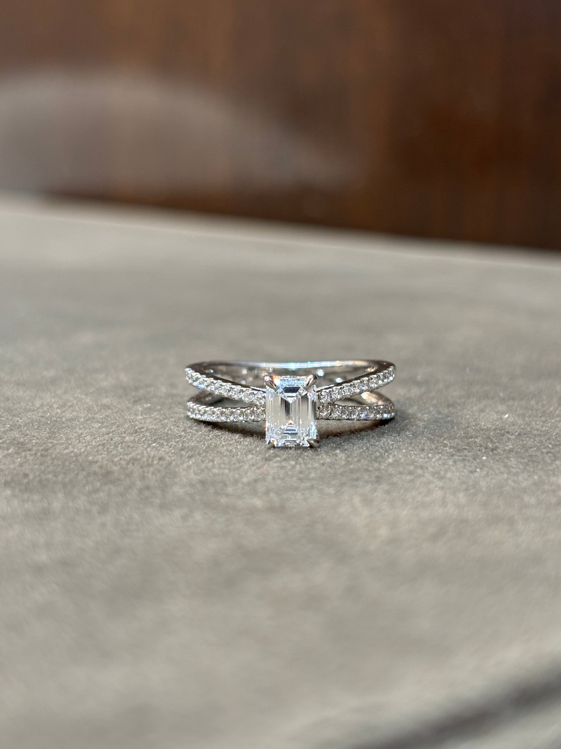 Top view of 81 Pointer Round Lab Diamond Side Stone Solitaire Ring in 18K White Gold  Fiona Diamonds
