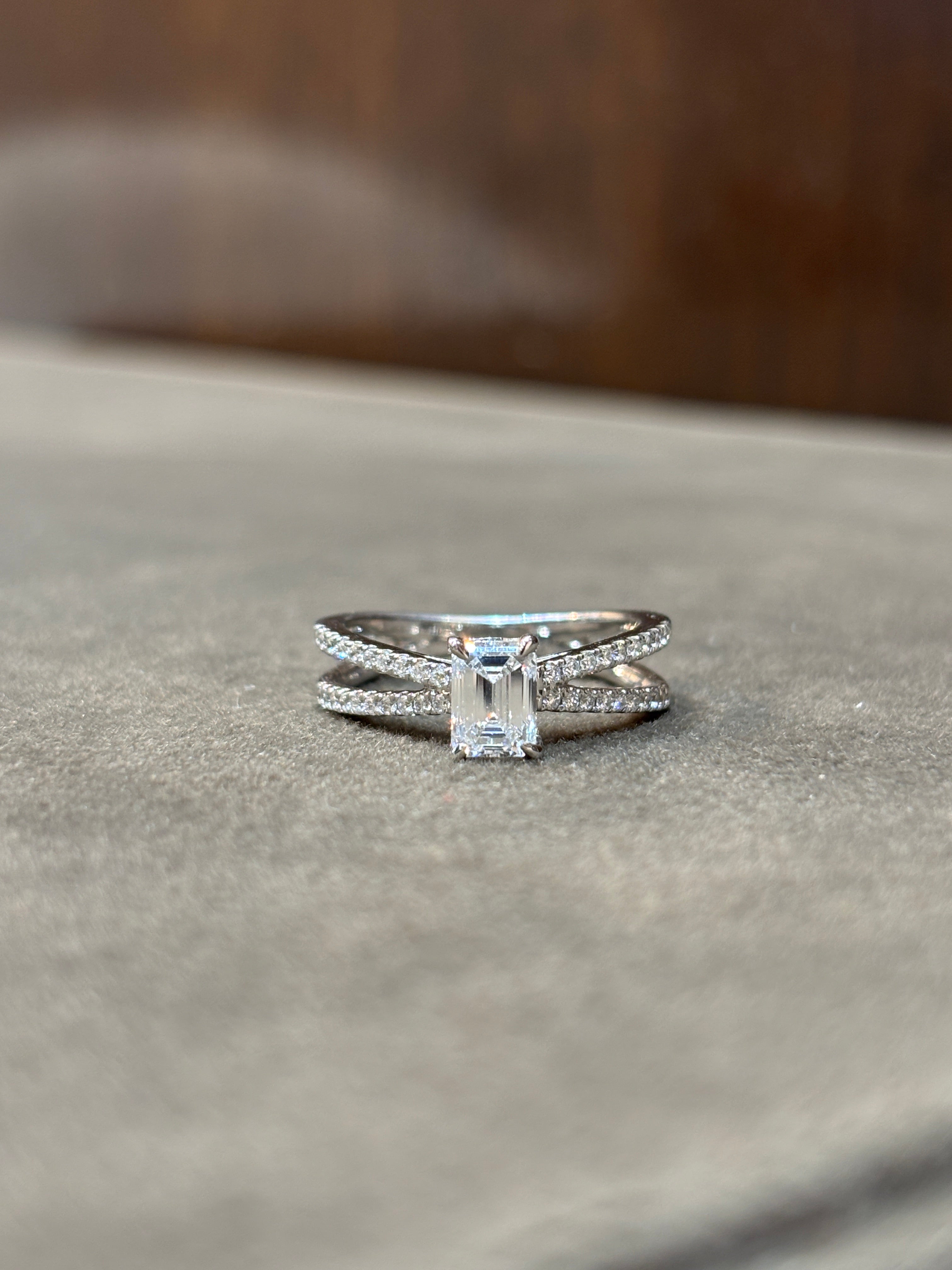 Top view of 81 Pointer Round Lab Diamond Side Stone Solitaire Ring in 18K White Gold  Fiona Diamonds