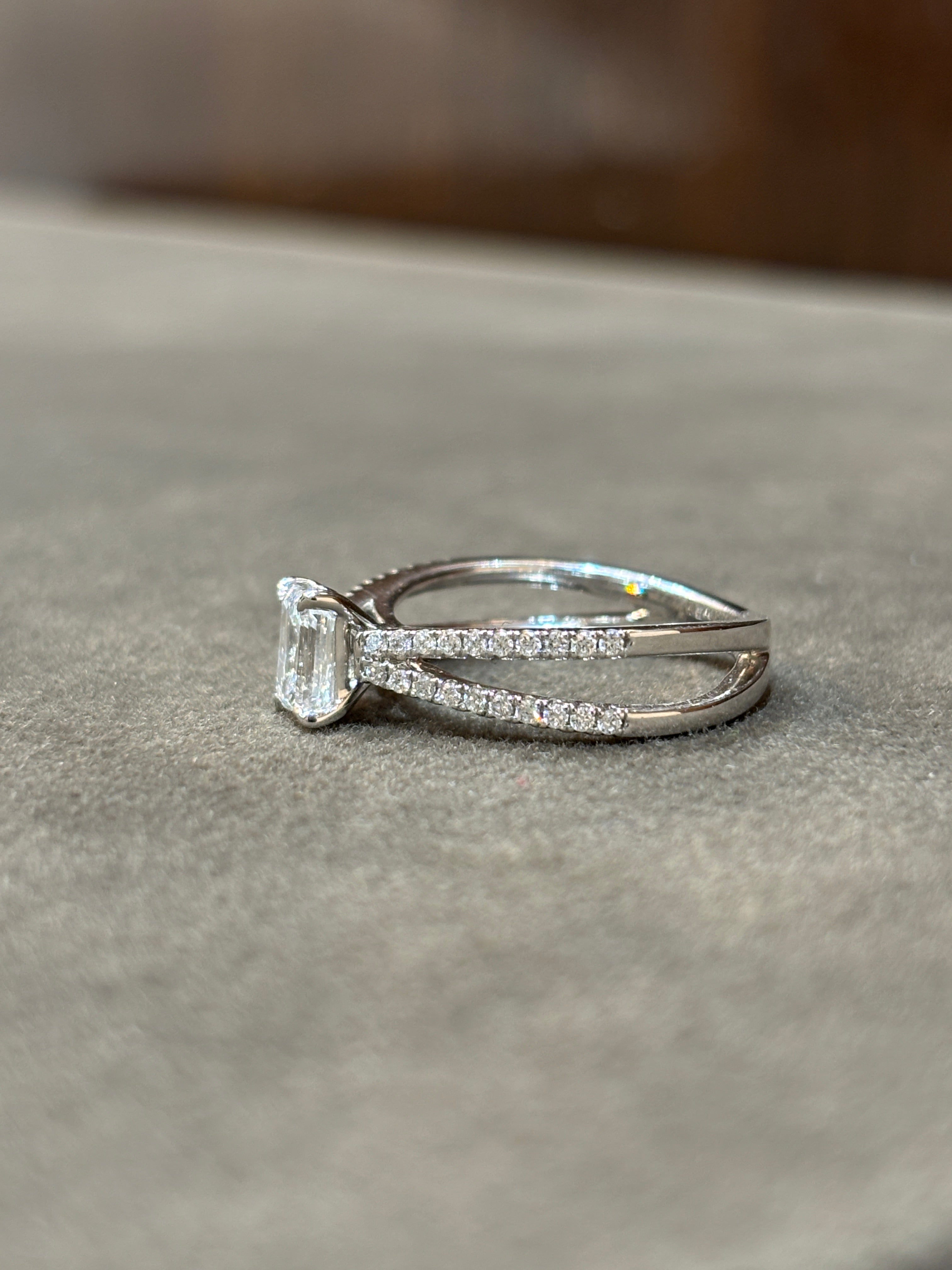 Close-up of 81 Pointer Round Lab Diamond Side Stone Solitaire Ring set in 18K White Gold by Fiona Diamonds