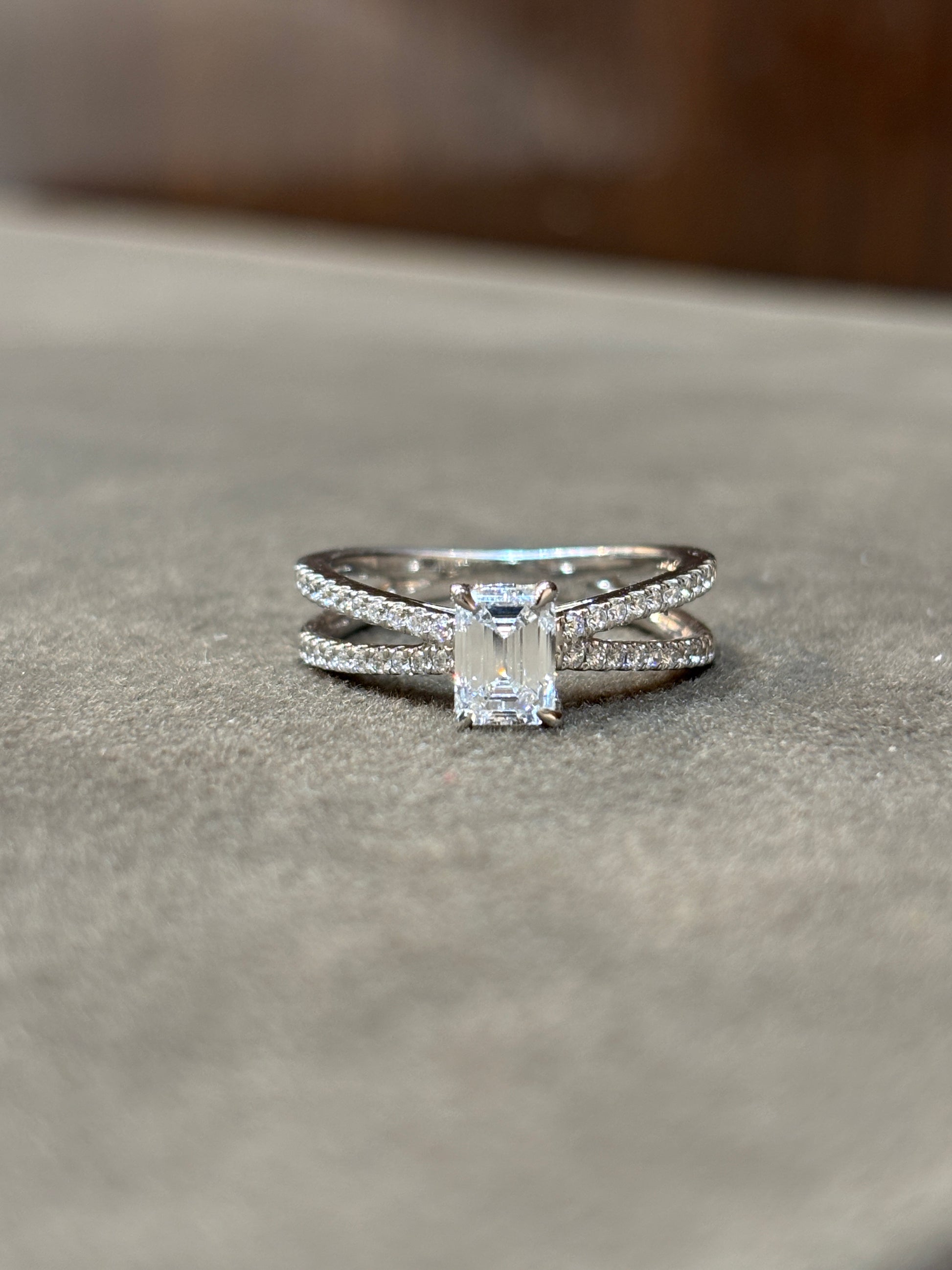 Side view of 81 Pointer Round Lab Diamond Side Stone Solitaire Ring in 18K White Gold  Fiona Diamonds