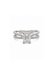 Nolan Veil Emerald Lab Diamond Side Stone Solitaire Ring in 18K White Gold by Fiona Diamonds