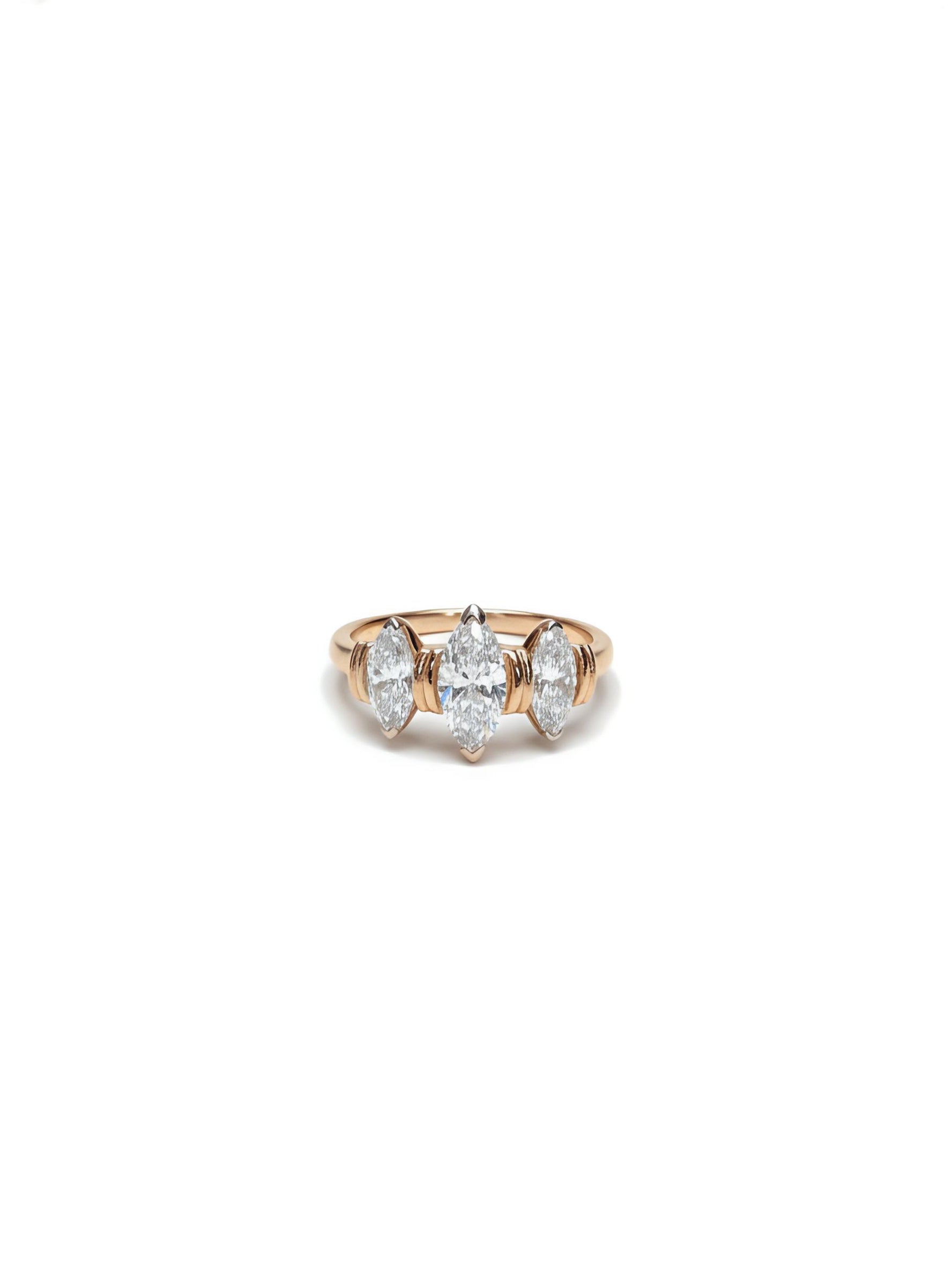 Xynexia Band Marquise Lab Diamond Three Stone Ring in 14K Rose Gold by Fiona Diamonds
