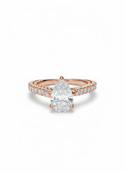 Zyvion Edge Pear Lab Diamond Side Stone Solitaire Ring in 18K Rose Gold by Fiona Diamonds
