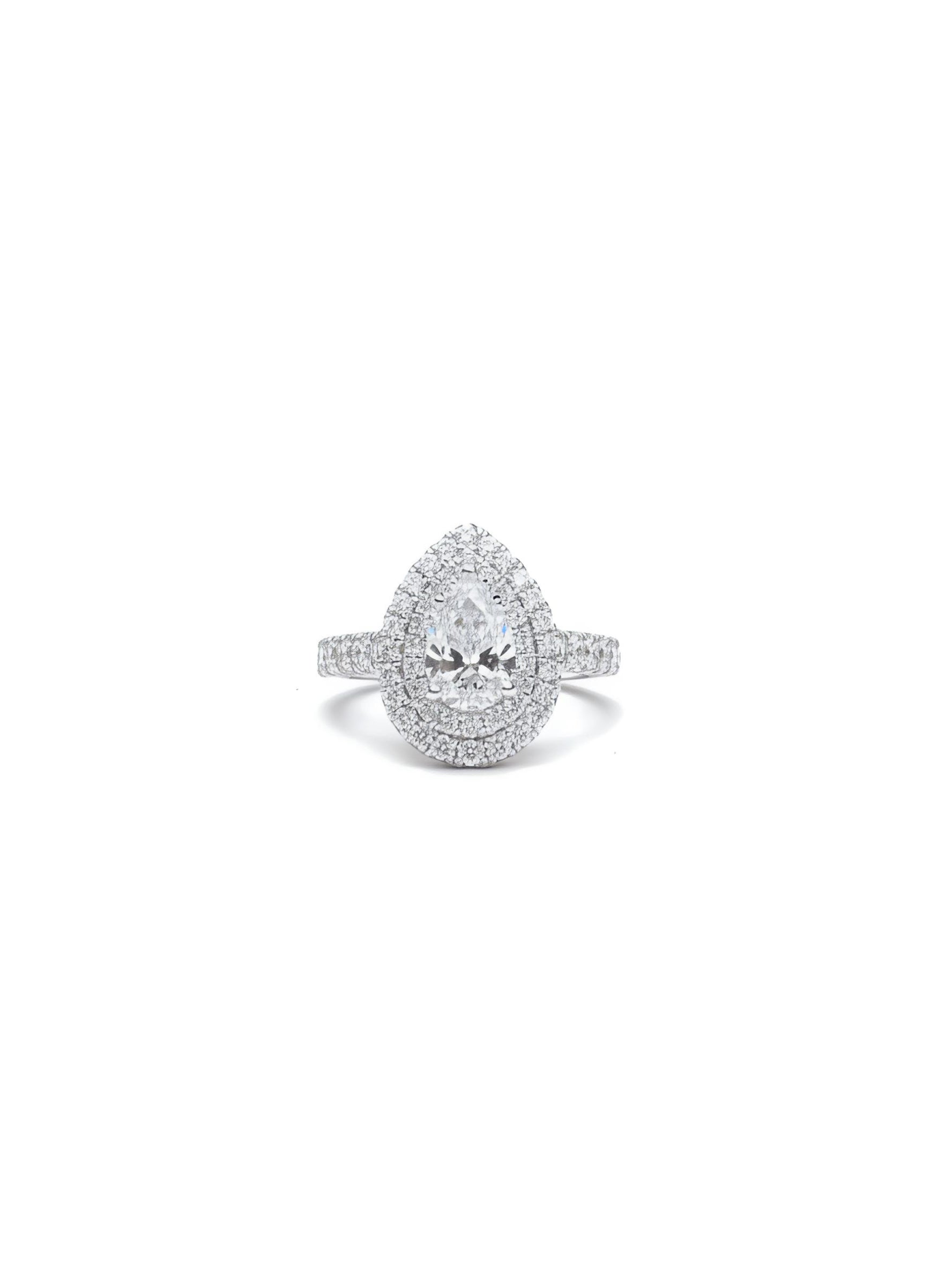 Avyphrix Band Pear Lab Diamond Halo Ring in 18K White Gold by Fiona Diamonds