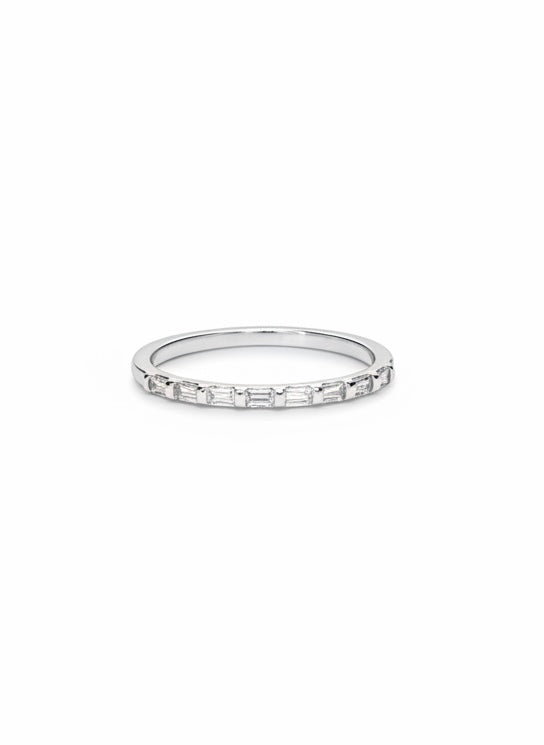 Zephyra Crest Baguette Lab Diamond Eternity Ring in 18K White Gold by Fiona Diamonds