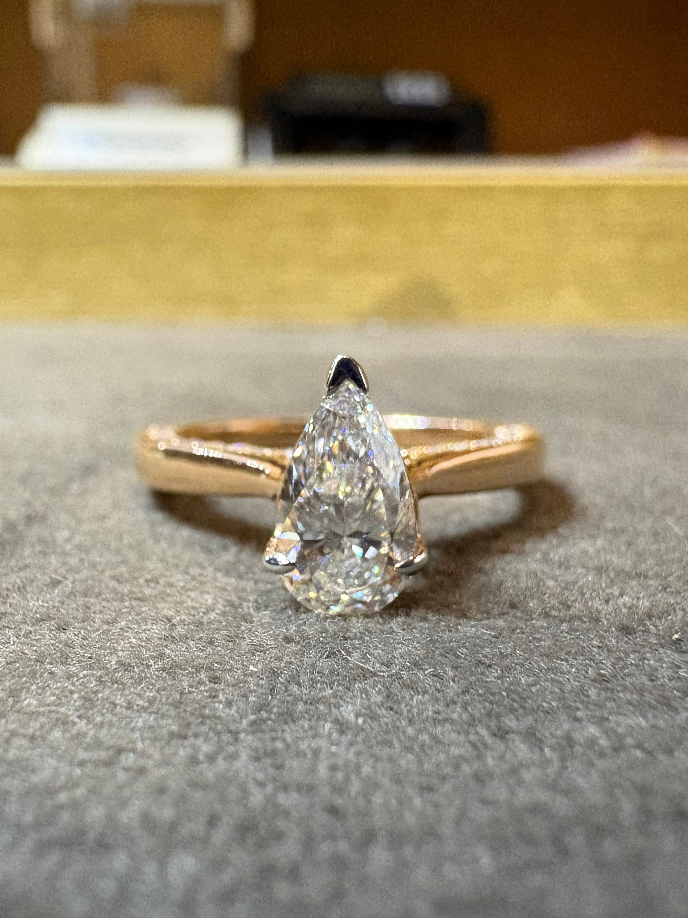 Pear Lab Diamond Classic Solitaire Ring in 18K Yellow Gold Ulric Glow by Fiona Diamonds