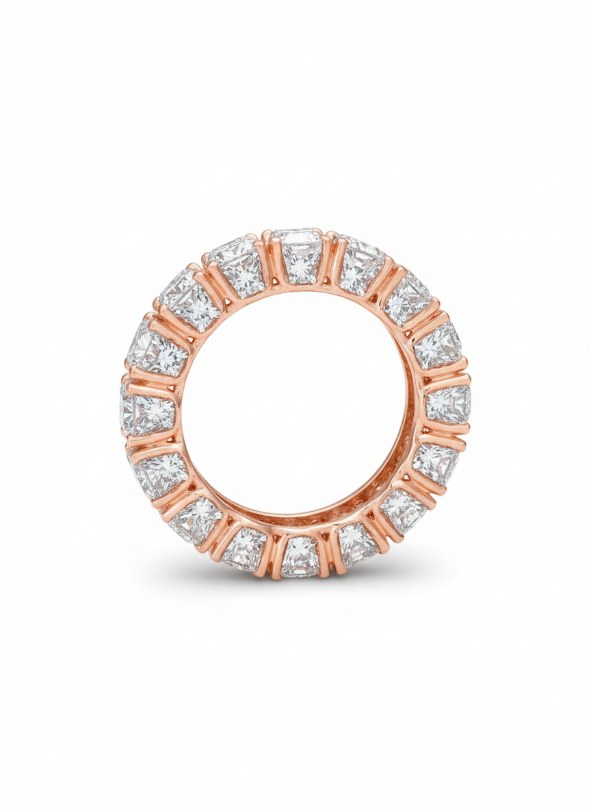 Side view of Kryvion Axis Round Lab Diamond Eternity Ring in 14K Rose Gold - Fiona Diamonds