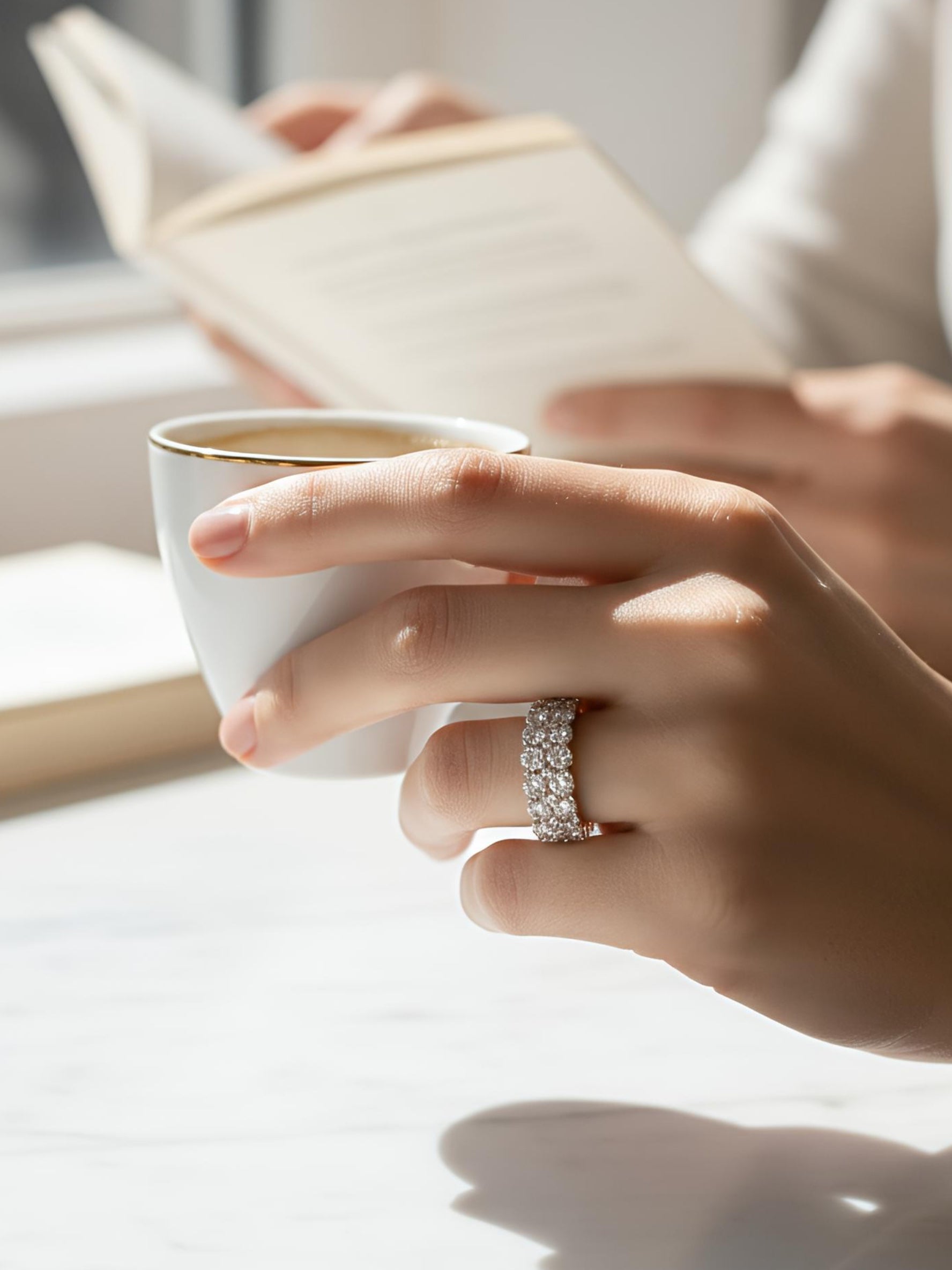 Fiona Diamonds Avyrith Band Round Lab Diamond Eternity Ring in 14K Rose Gold on hand