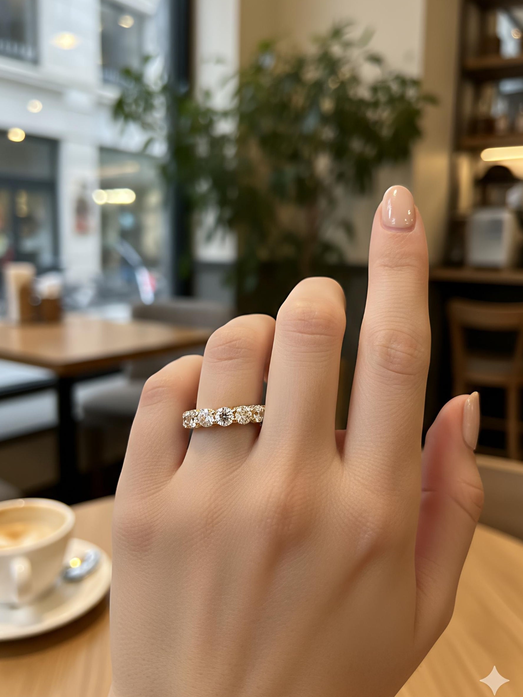 Fiona Diamonds Avyphora Strand Round Lab Diamond Eternity Ring in 14K Yellow Gold on hand