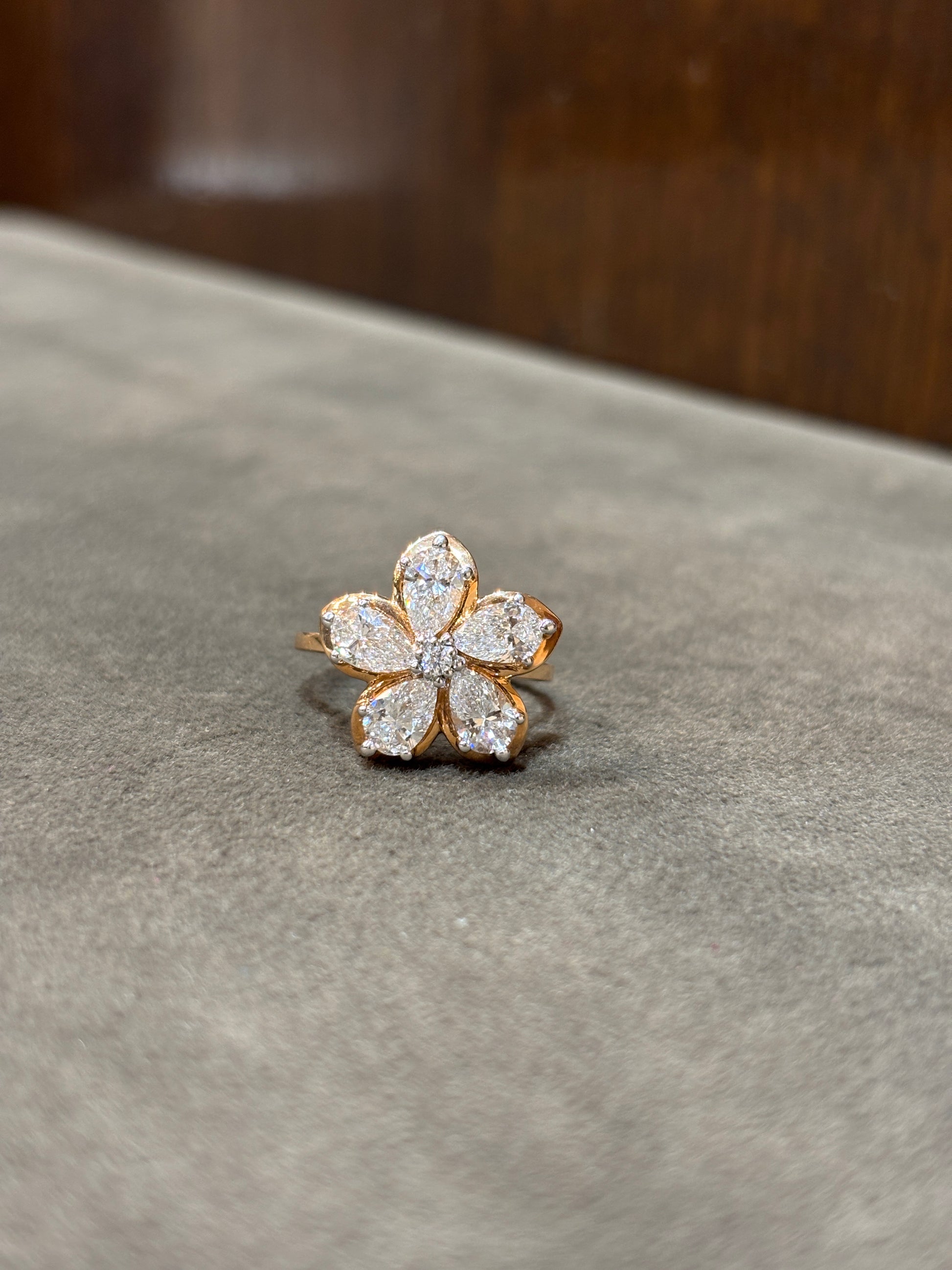 Close -up of Mirella Cove Round Lab Diamond Designer Ring set in 14K Rose Gold by Fiona Diamonds