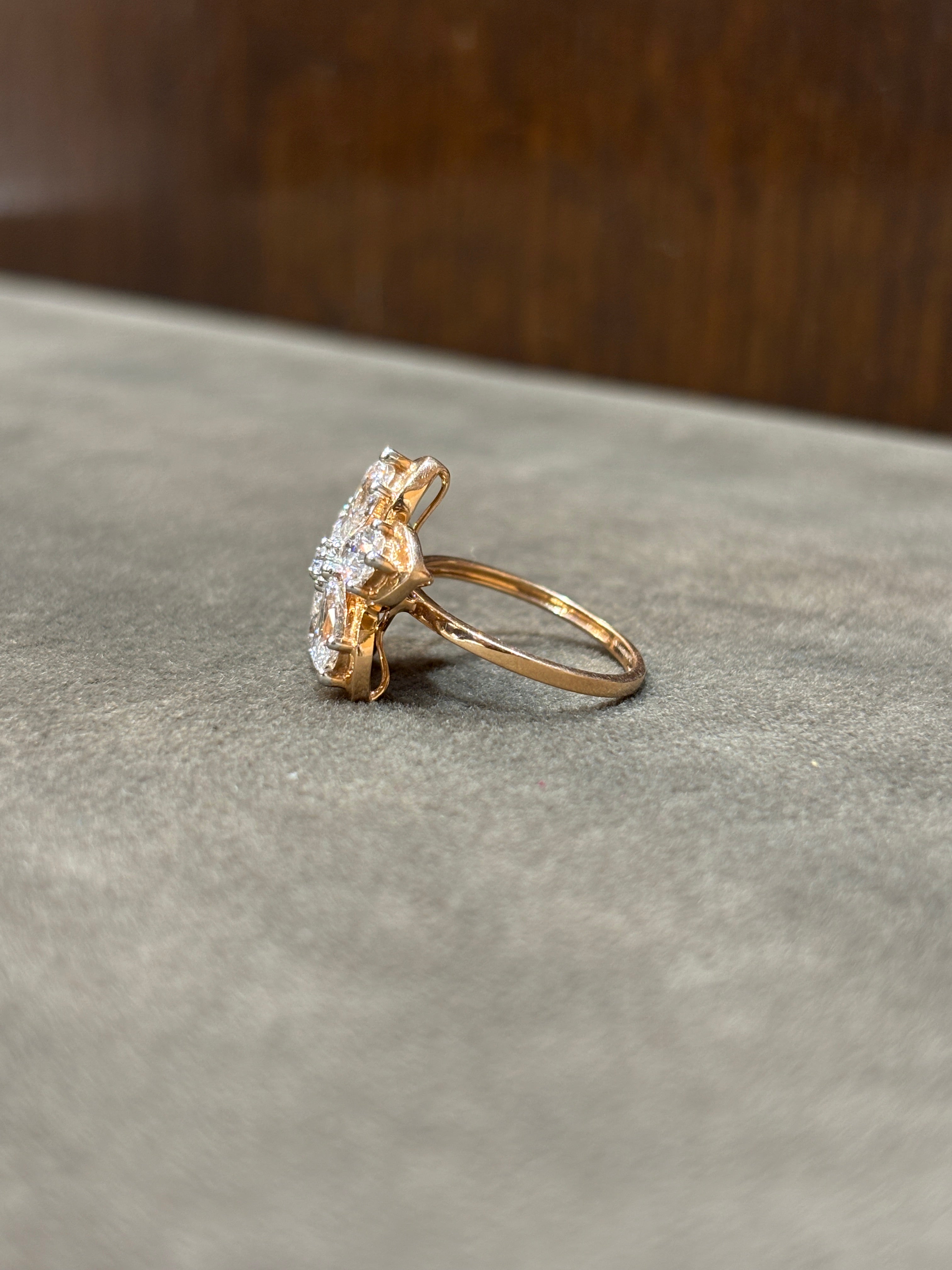 Round Lab Diamond Designer Ring in 14K Rose Gold - Mirella Cove by Fiona Diamonds