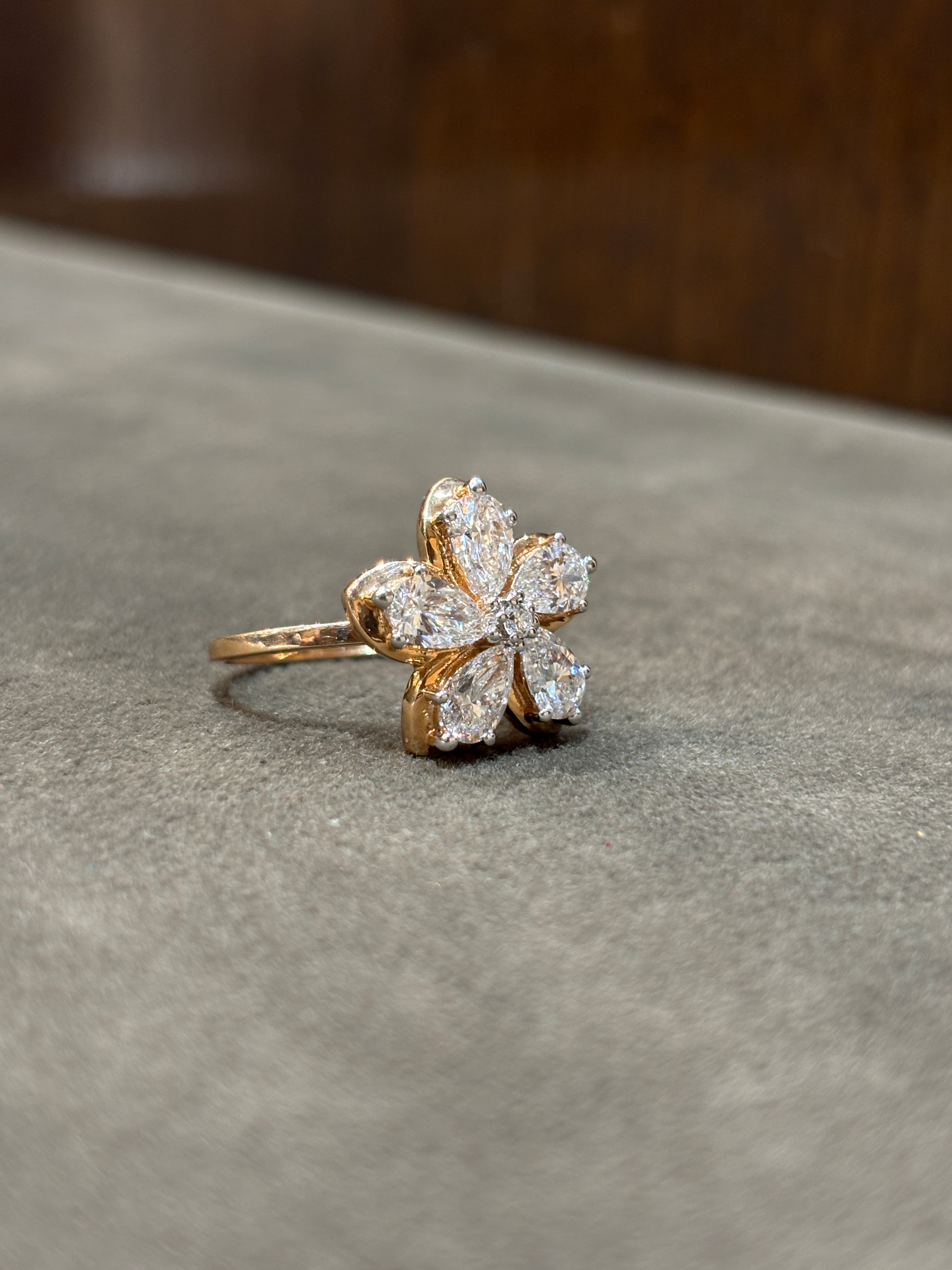 Fiona Diamonds Mirella Cove Round Lab Diamond Designer Ring in 14K Rose Gold on hand