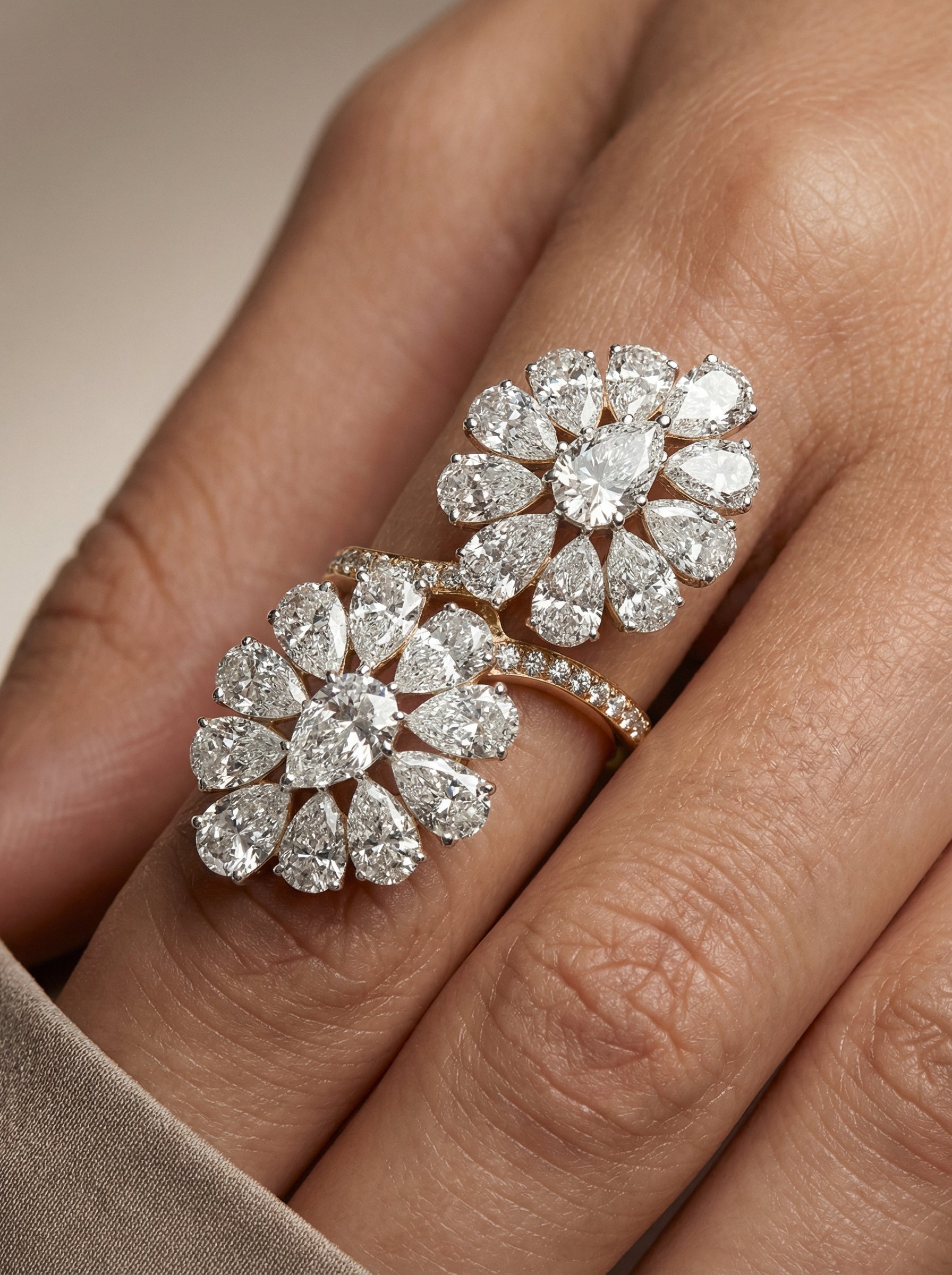 Close -up of Aviora Nyx Pear Lab Diamond Designer Ring set in 18K Rose Gold by Fiona Diamonds