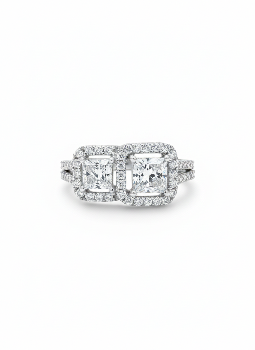 Lyvion Ridge Princess Lab Diamond Designer Ring in 14K White Gold by Fiona Diamonds