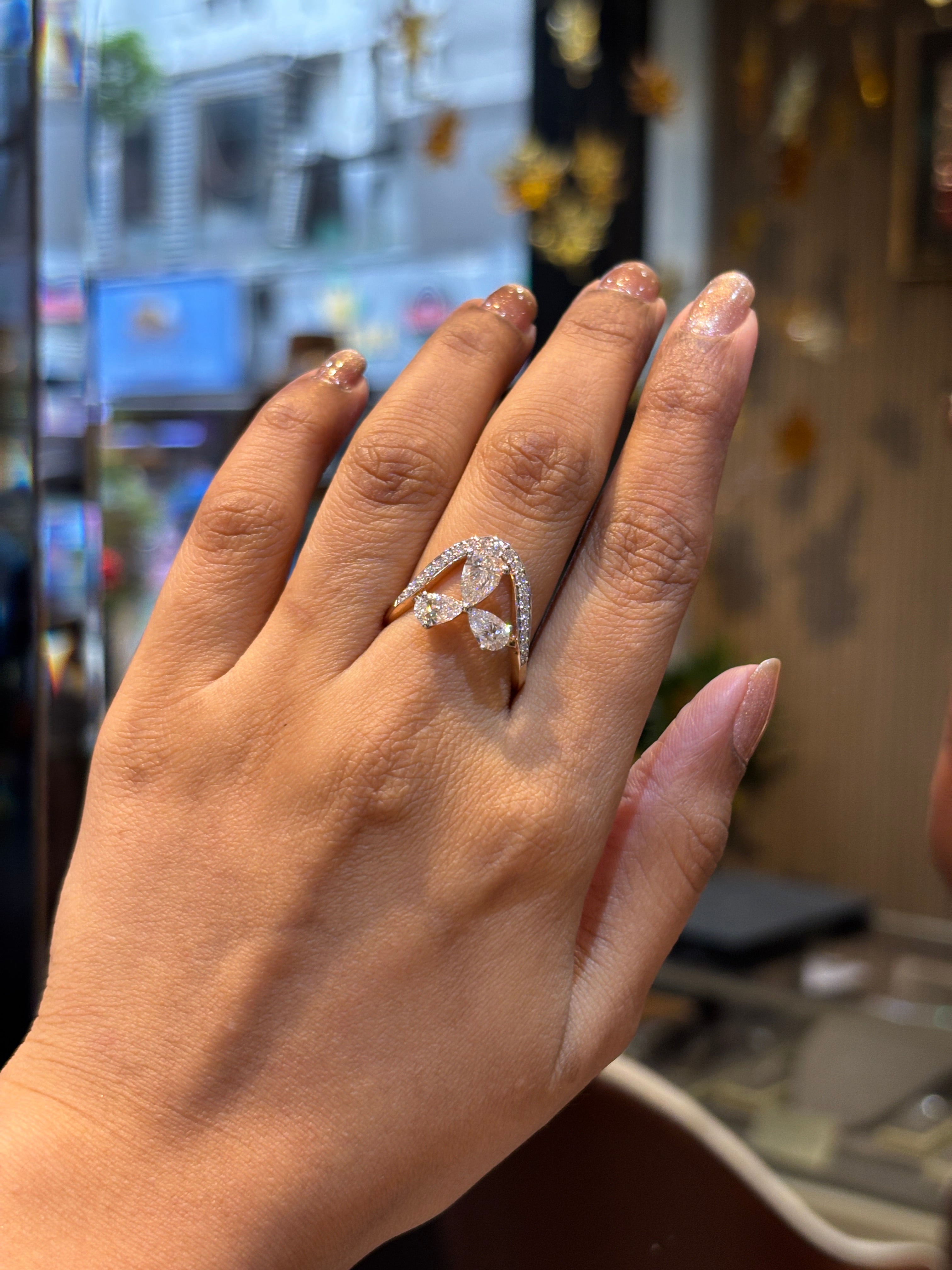 Pear Lab Diamond Designer Ring in 18K Rose Gold - Crystal Mirage by Fiona Diamonds