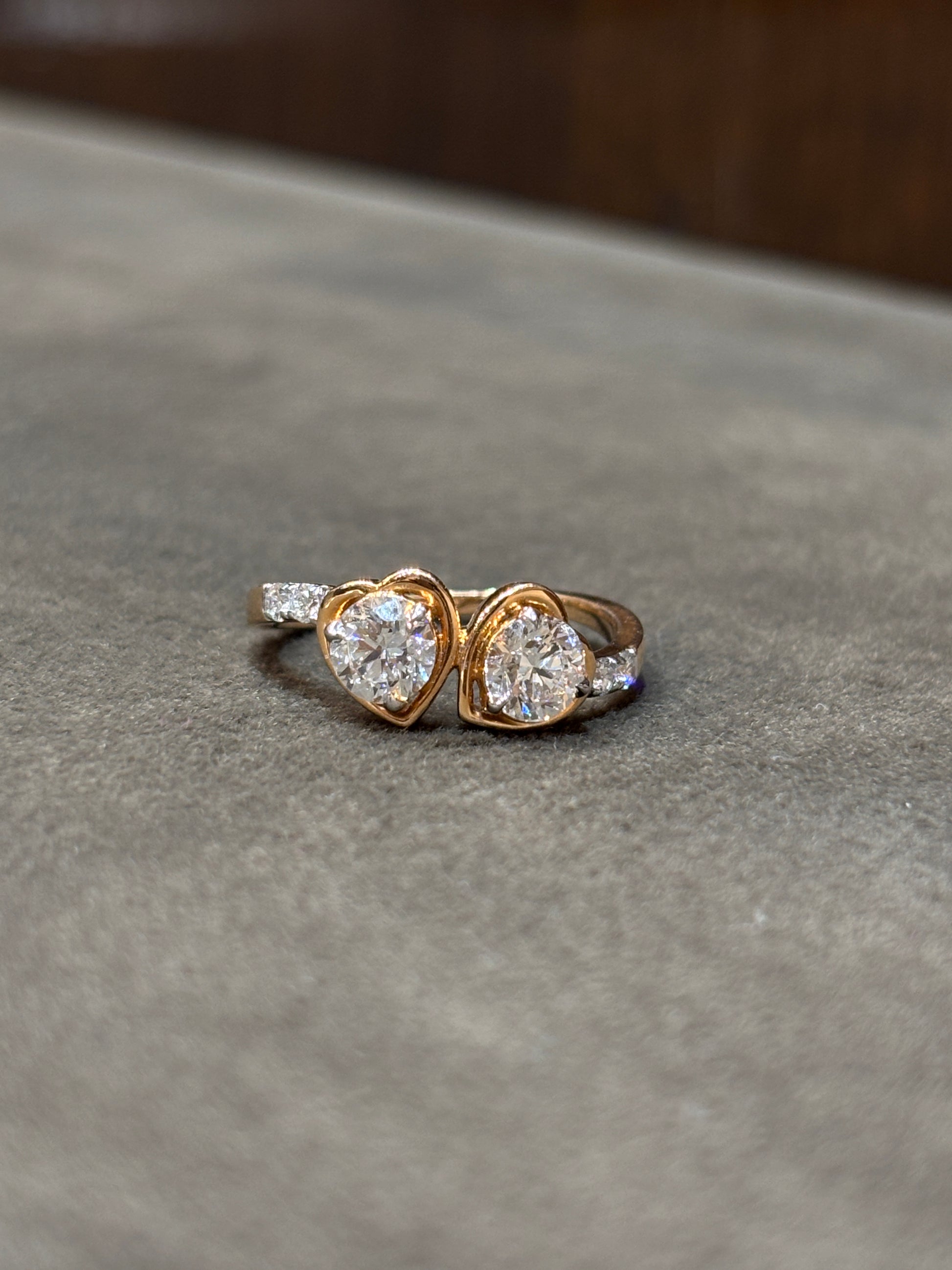 Fiona Diamonds Zireva Skye Round Lab Diamond Toi Et Moi Ring in 18K Rose Gold on hand