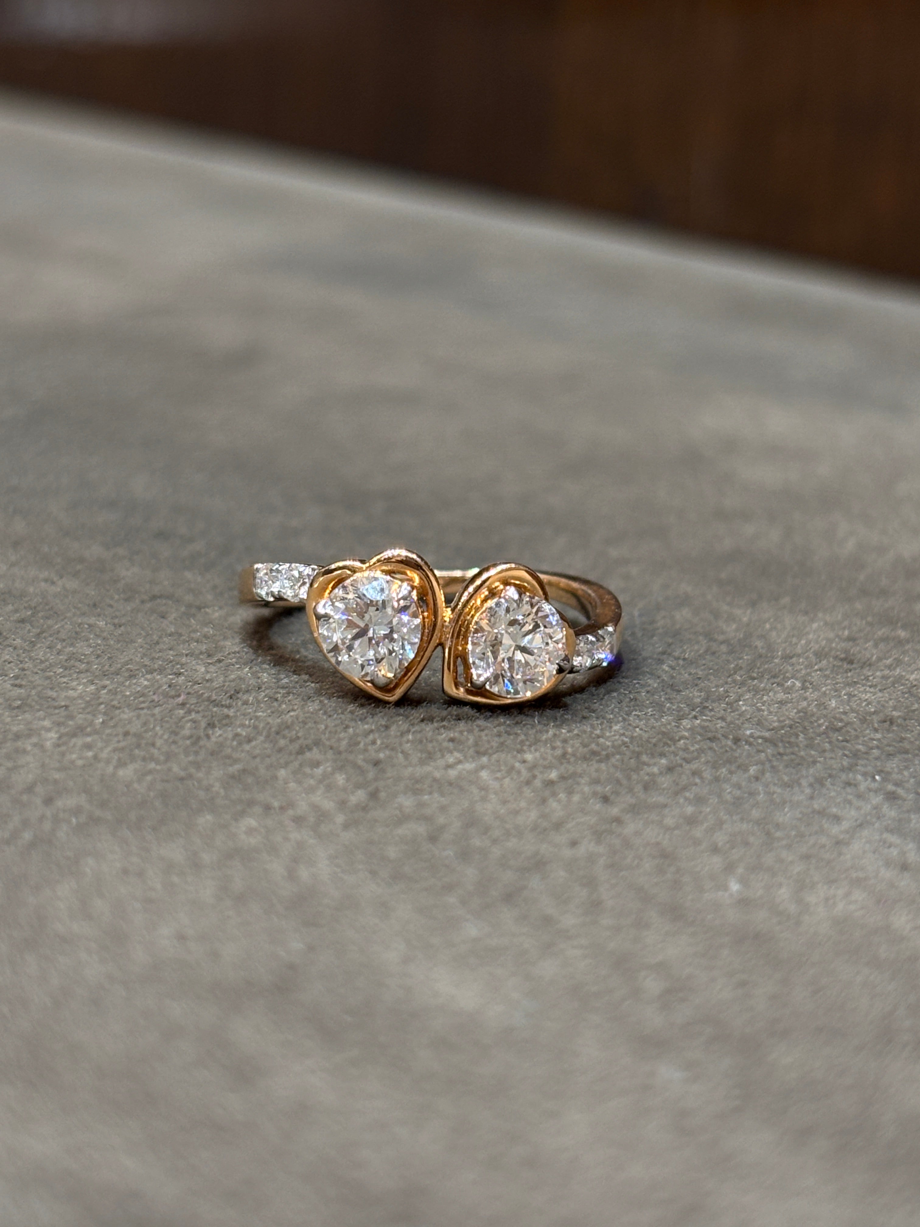 Fiona Diamonds Zireva Skye Round Lab Diamond Toi Et Moi Ring in 18K Rose Gold on hand